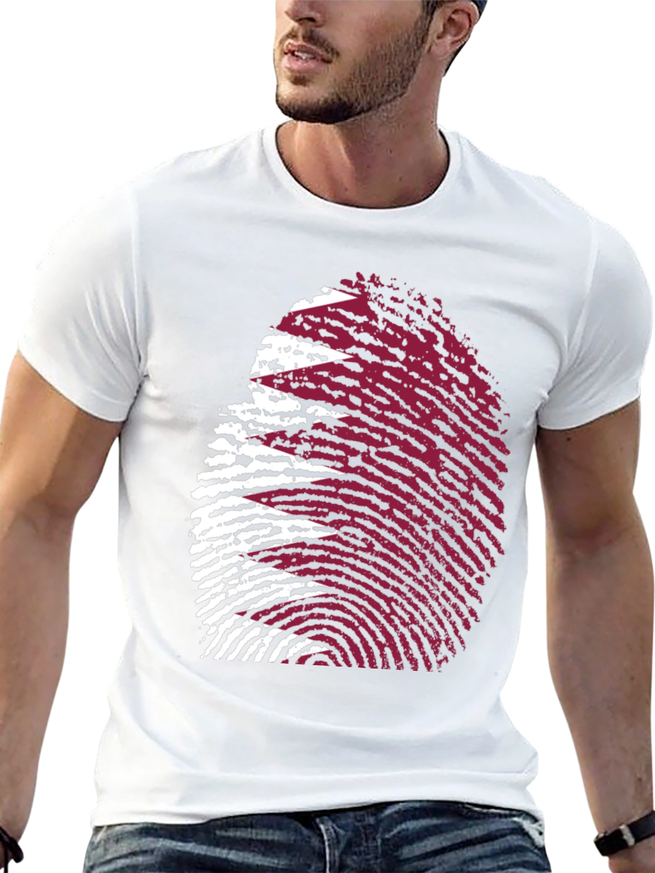 Qatar Flag Fingerprint T-Shirt - Black