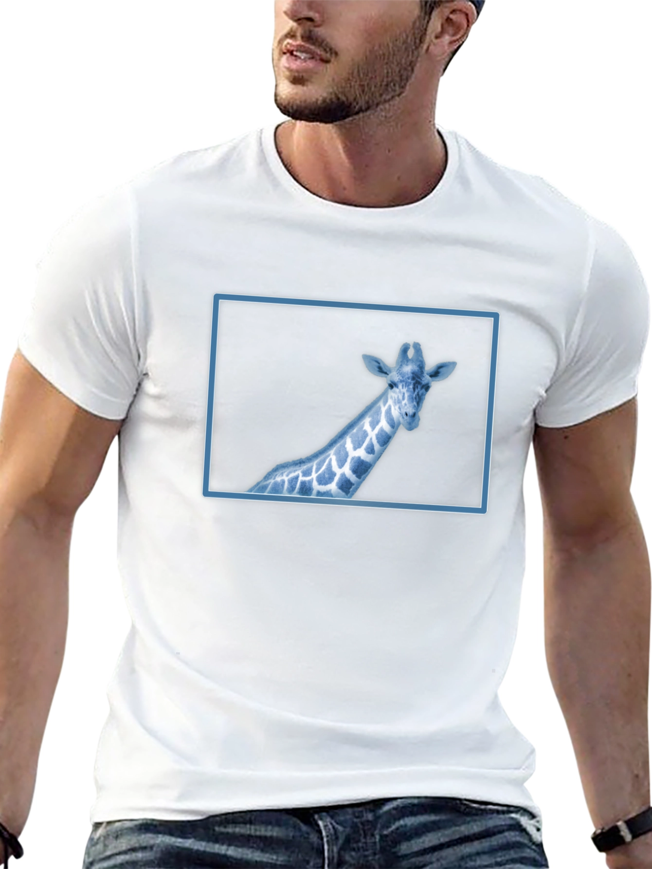 Giraffe Graphic Tee - Cool Blue Wildlife Design