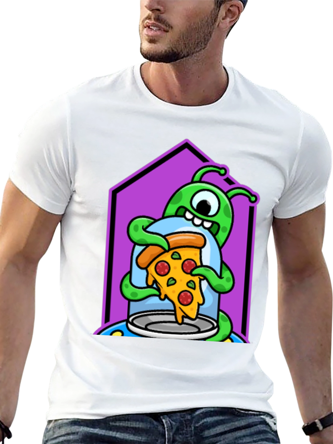 Alien Pizza Lover Graphic T-Shirt