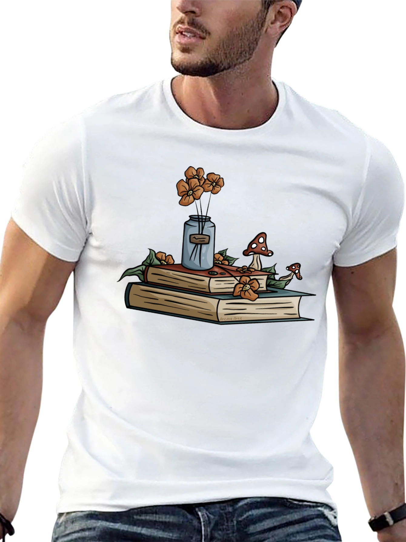 Book Stack T-Shirt - Floral Design