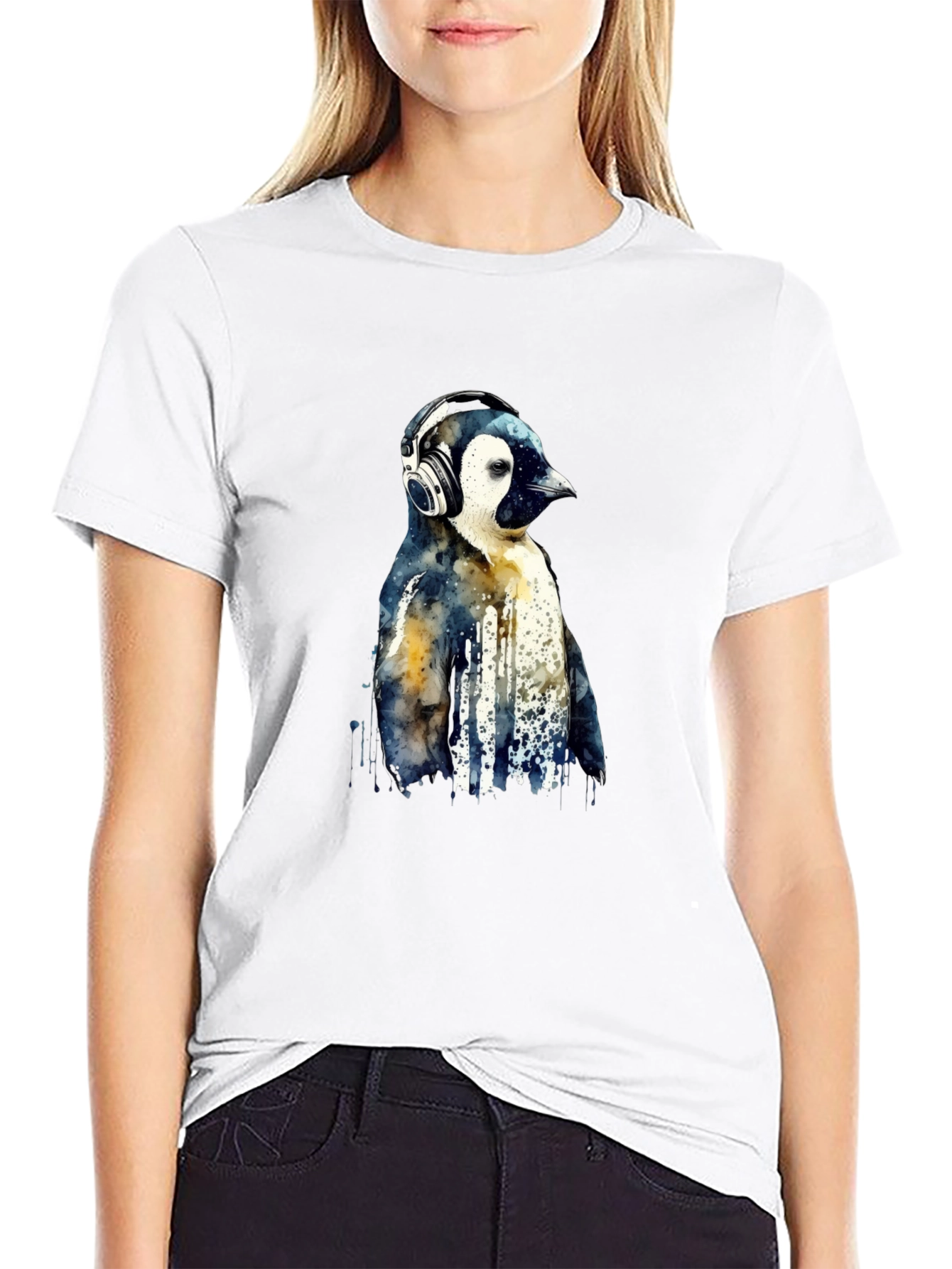 Cool Penguin Headphones Graphic T-Shirt