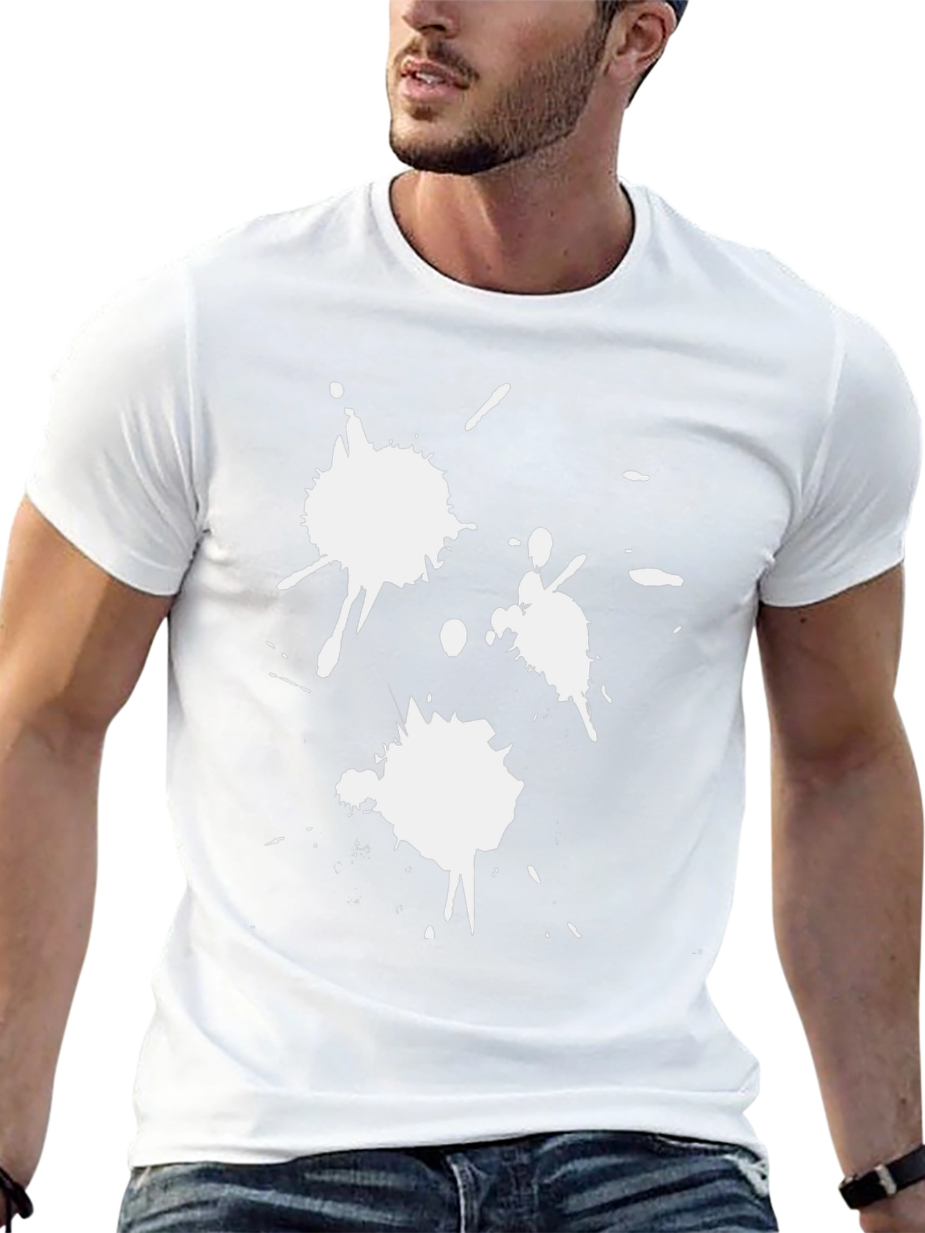 Black T-Shirt with White Paint Splatter Design