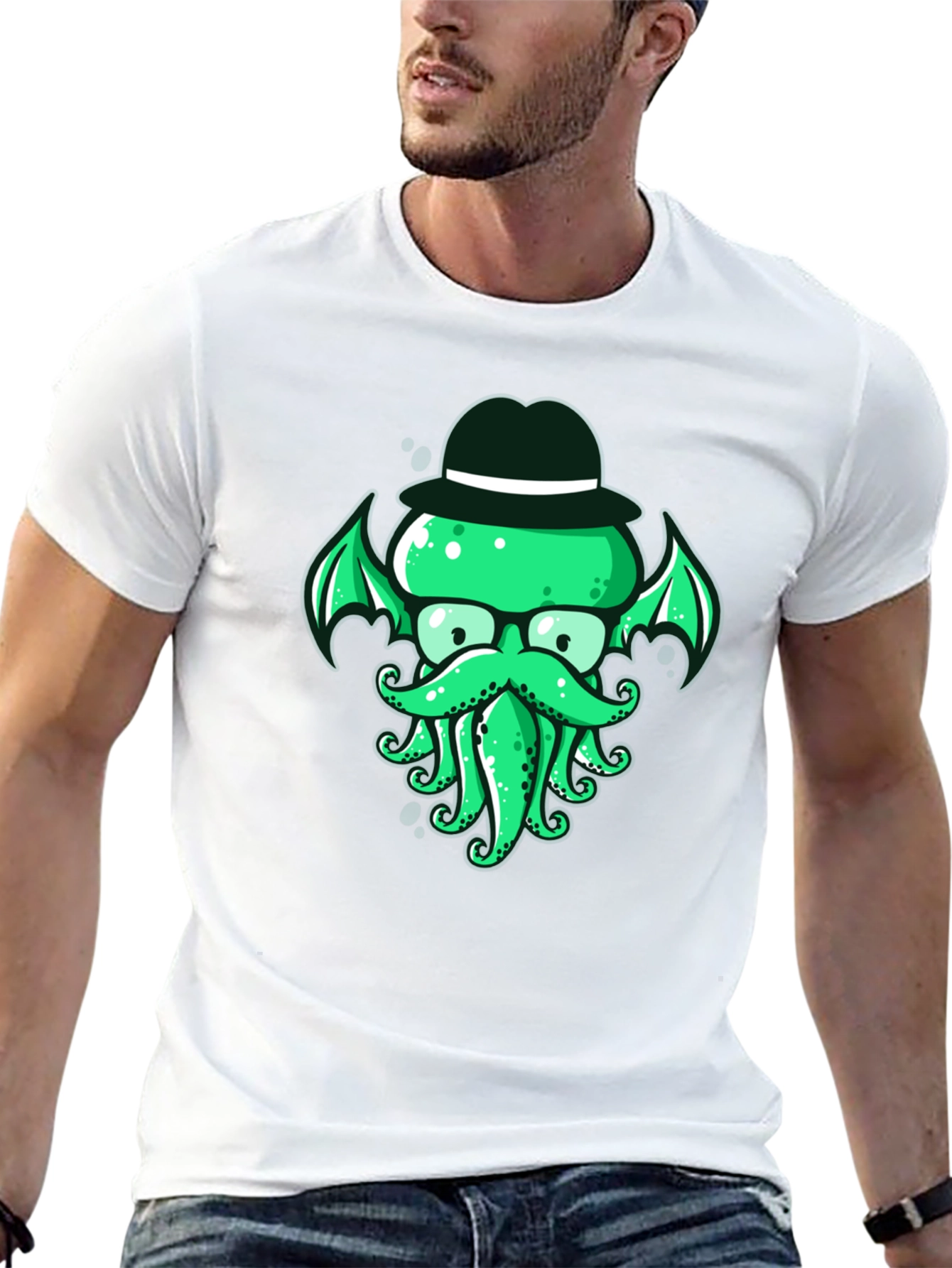Cthulhu Gentleman Tee - Green Octopus Graphic Print
