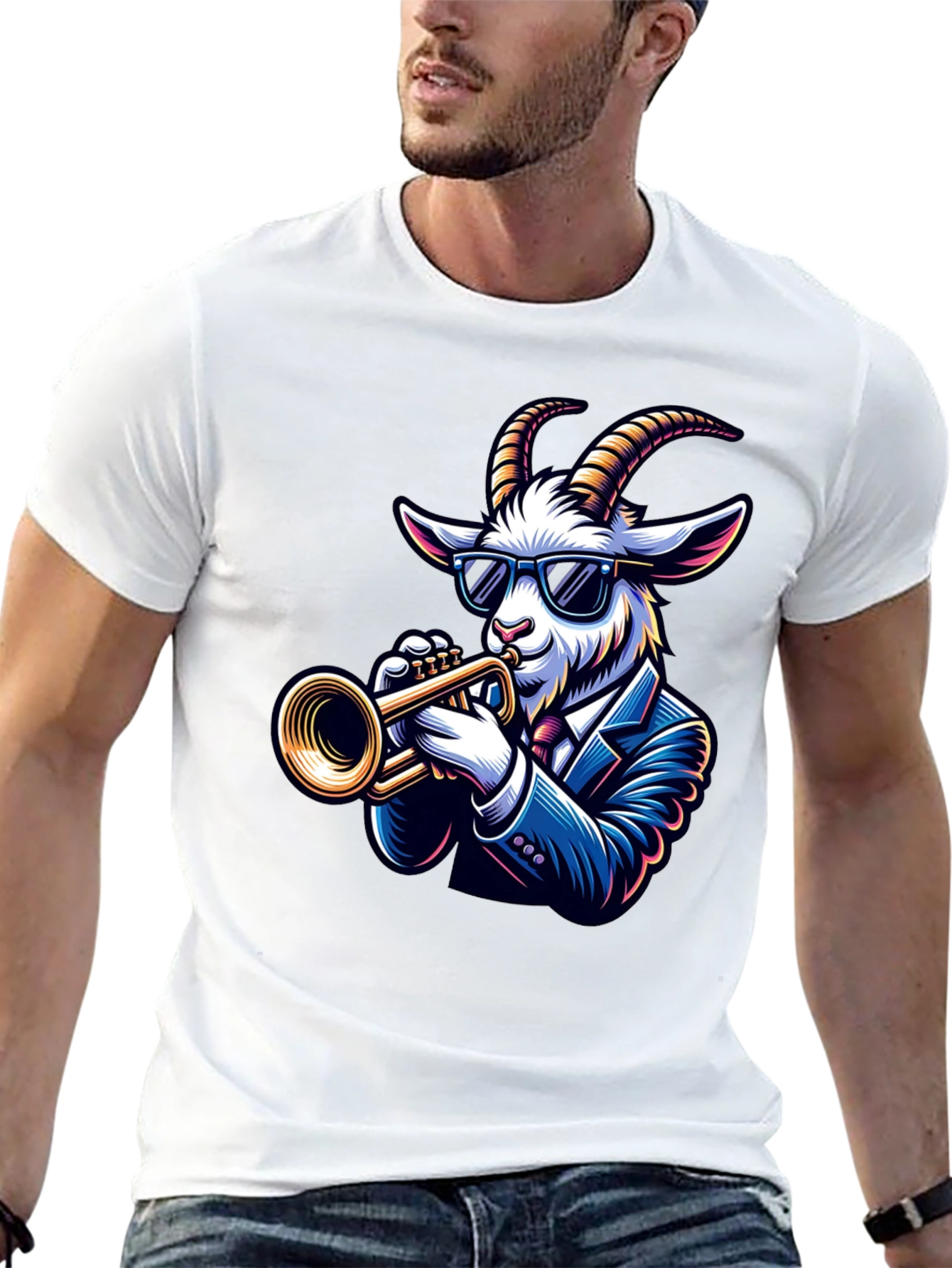 Cool Goat Trumpet Player Graphic Tee