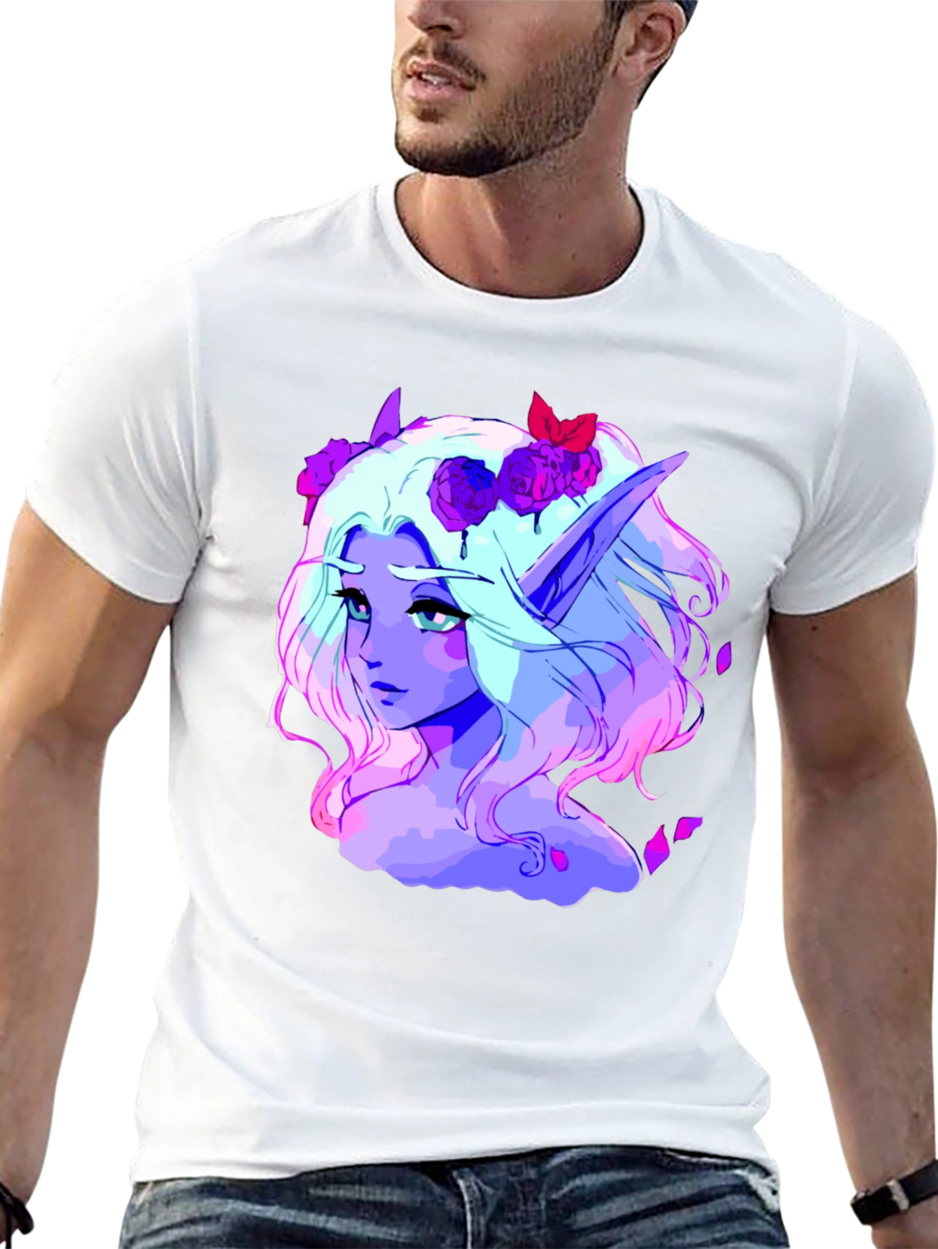 Elf Portrait Graphic Tee - Black Cotton Shirt