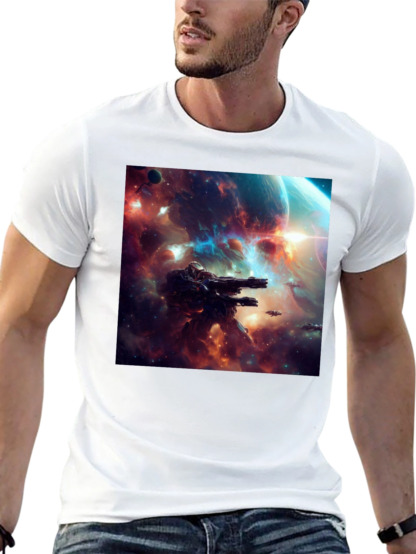 Sci-Fi Space Battle Graphic T-Shirt