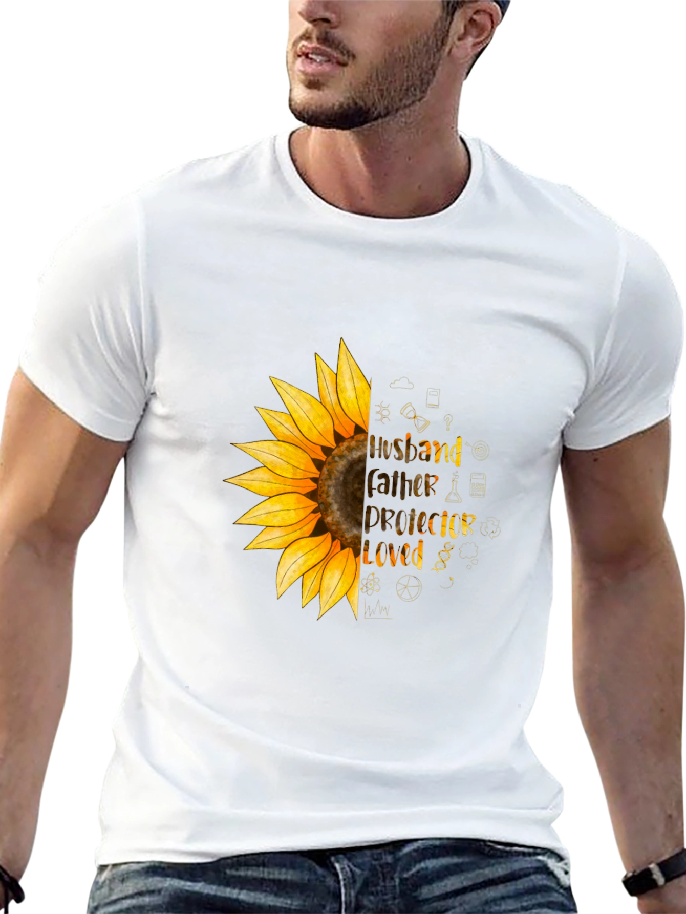 Husband Father Protector Loved Sunflower T-Shirt