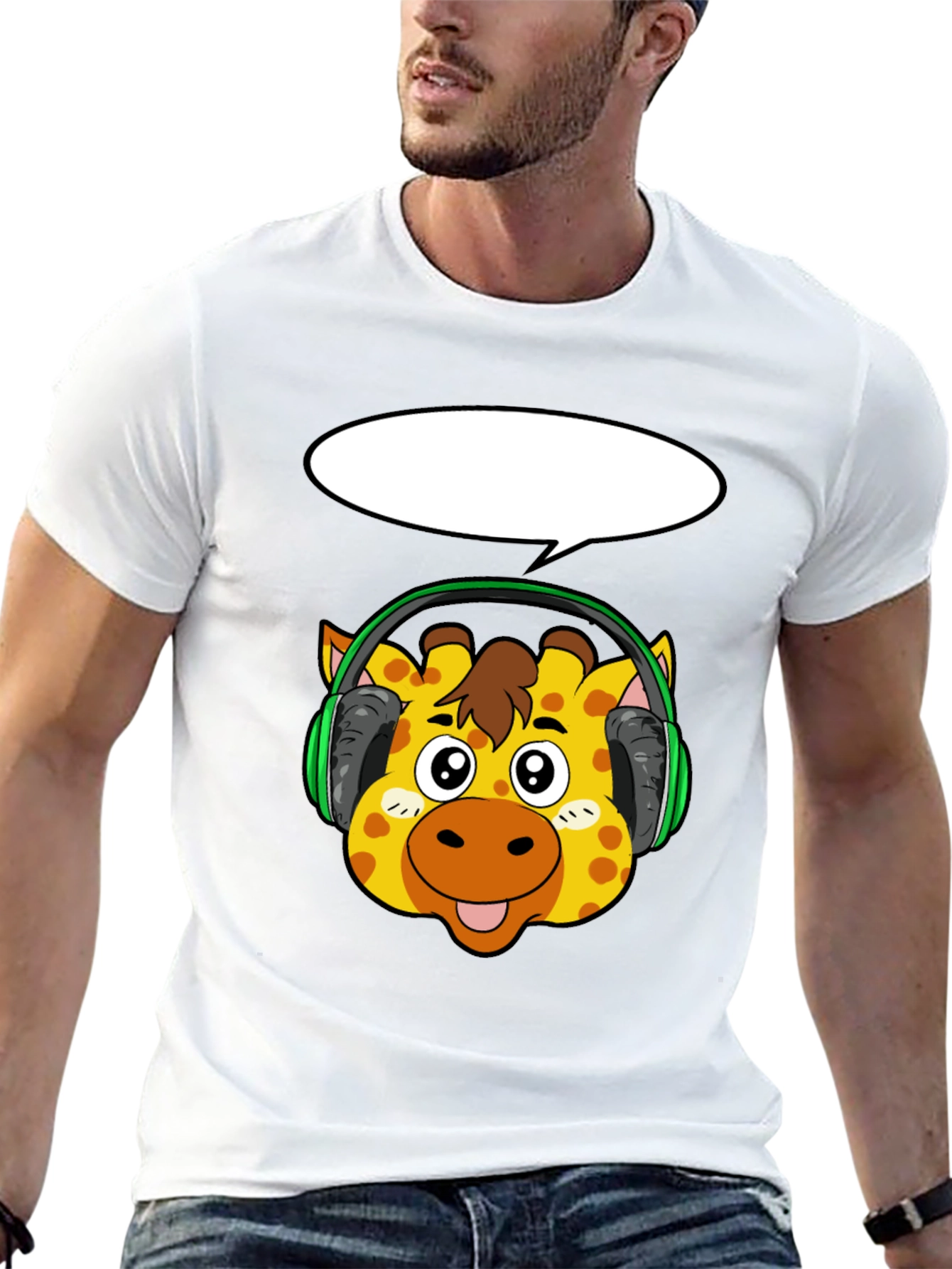 Giraffe Headphone Graphic Black T-Shirt