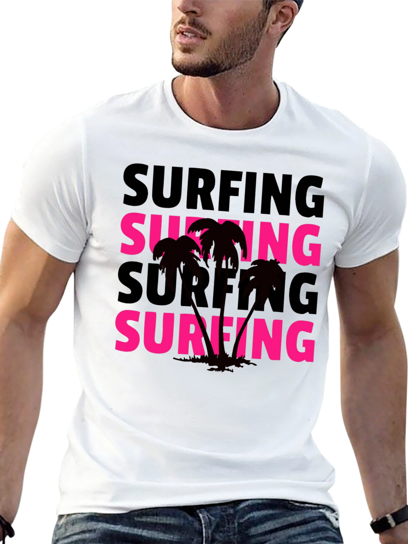 Surfing Palm Tee - Retro Style