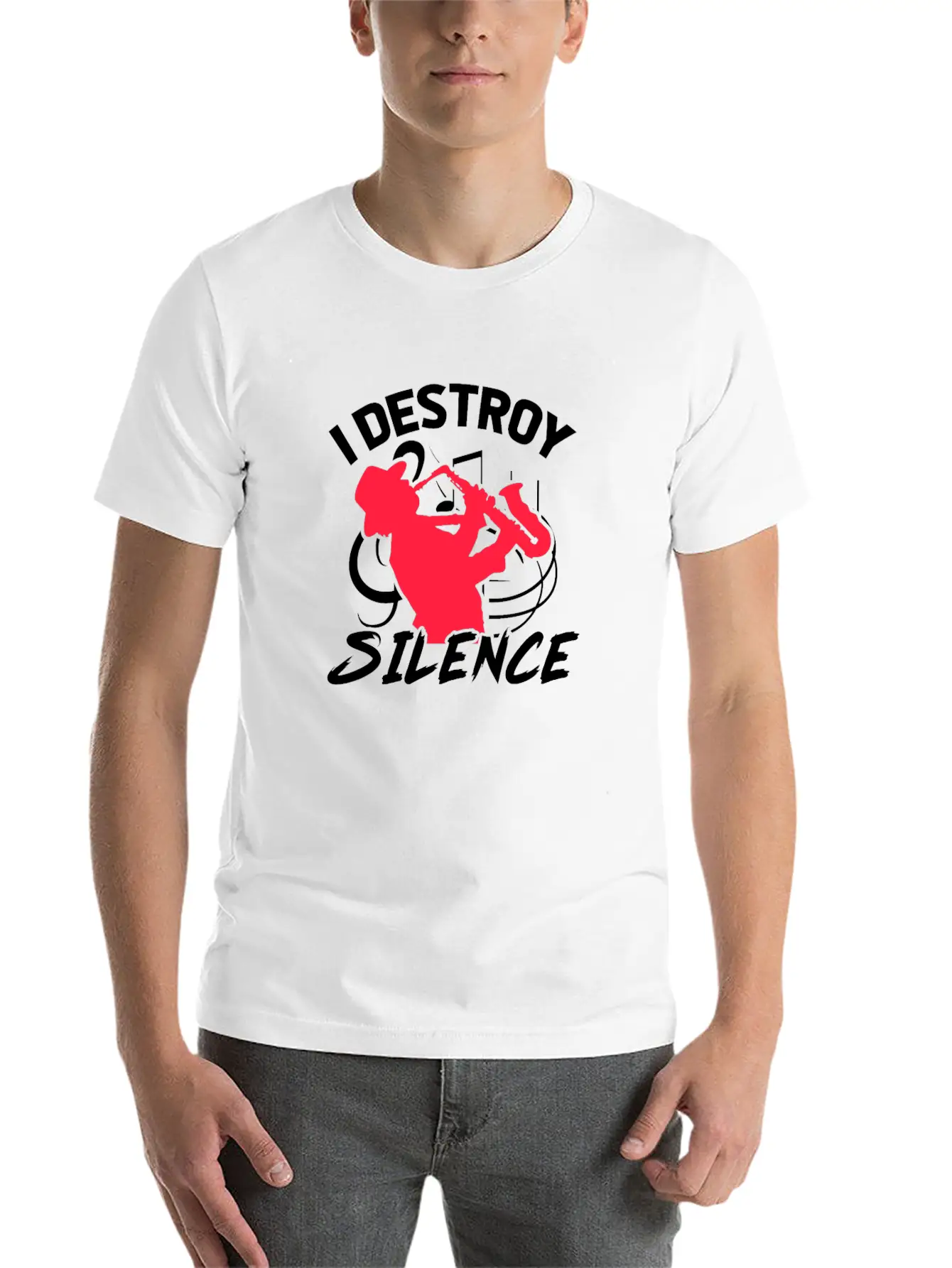 I Destroy Silence Saxophone Unisex Casual T-Shirt – Clean Design For Daily Comfort