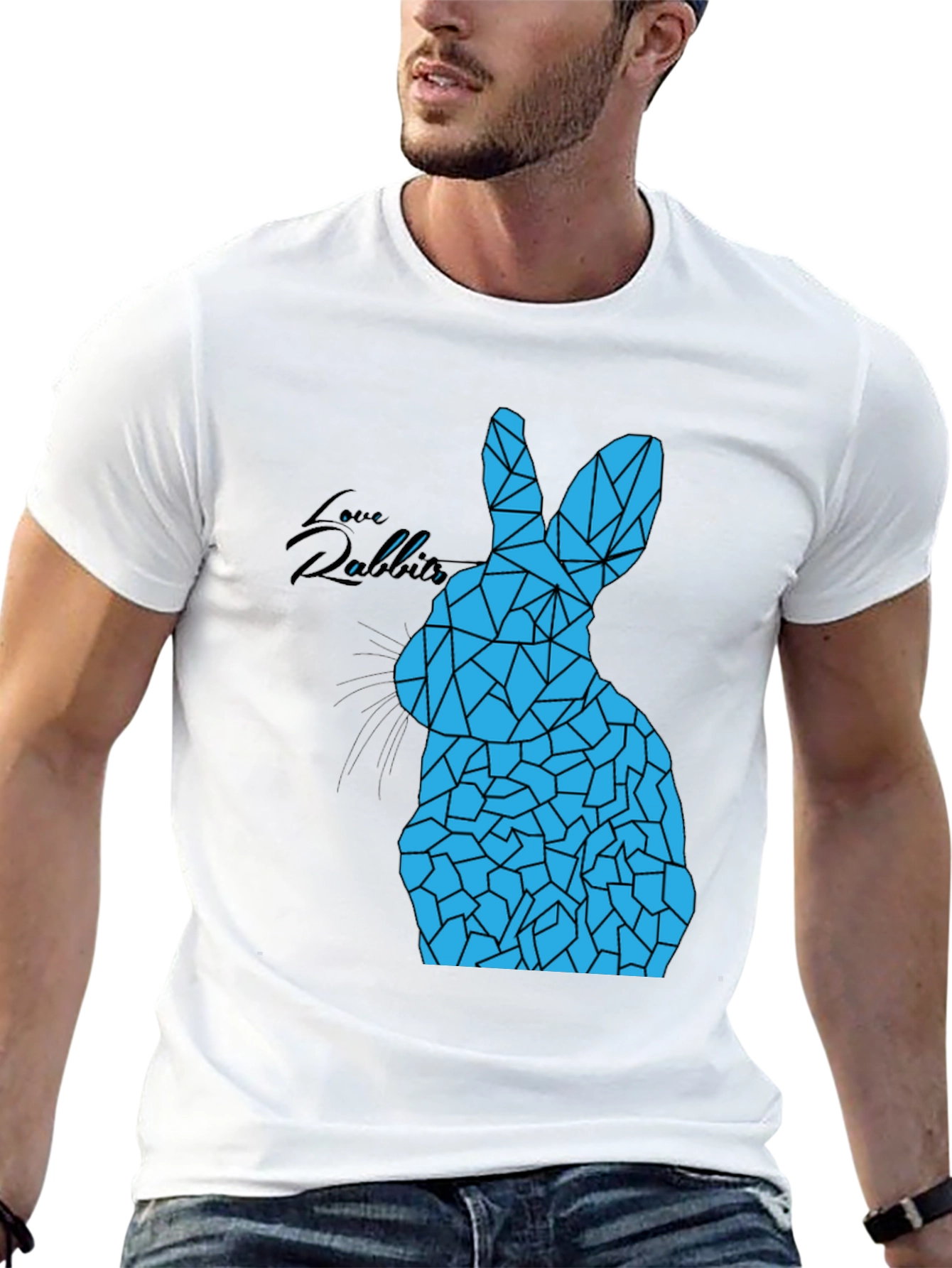 Geometric Rabbit Graphic Tee - Black Unisex T-Shirt