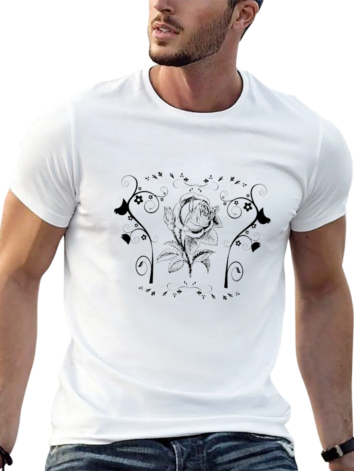 Elegant Black Rose Graphic Tee - Stylish Comfort