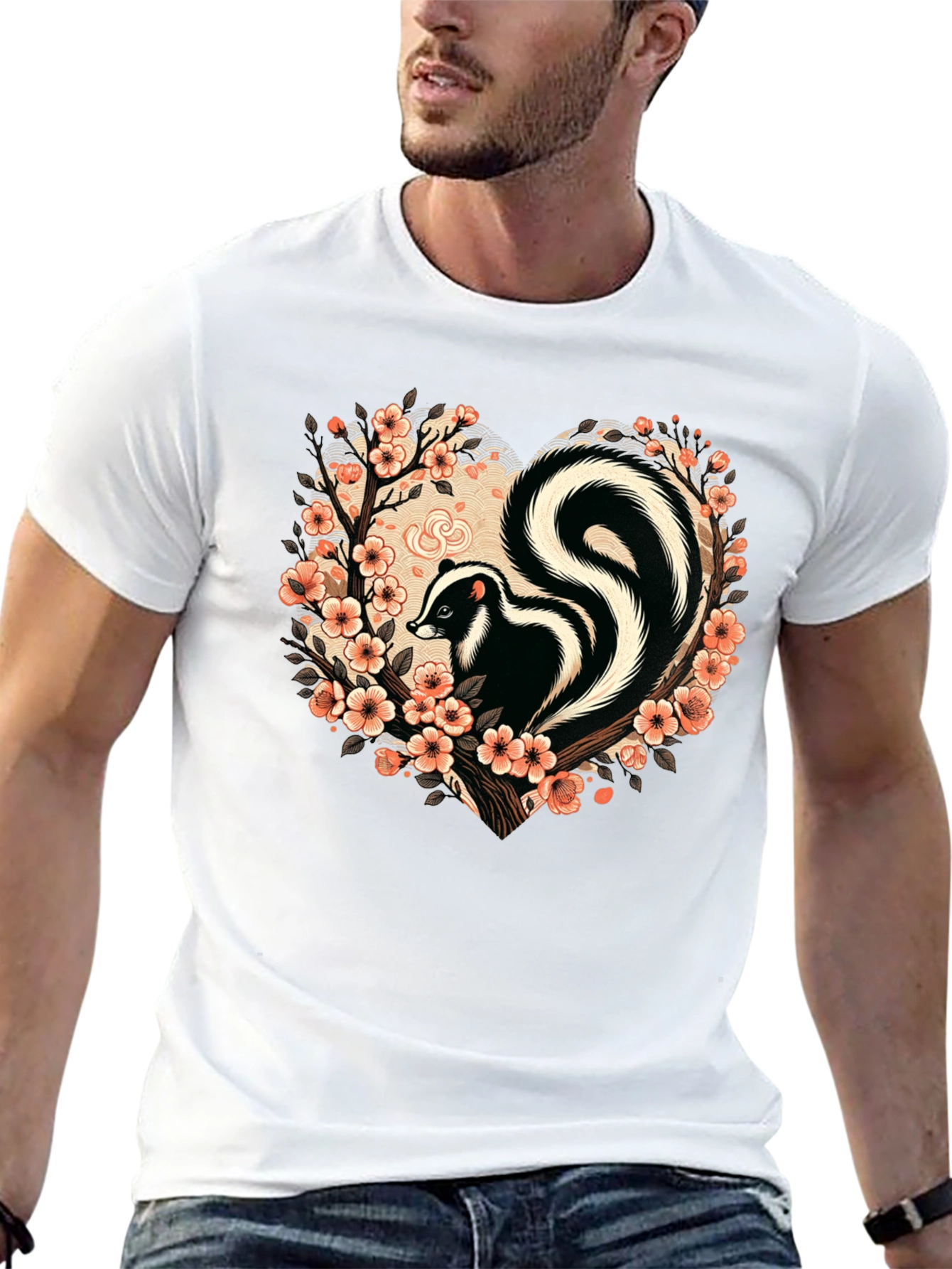 Skunk Floral Heart T-Shirt - Stylish Animal Tee