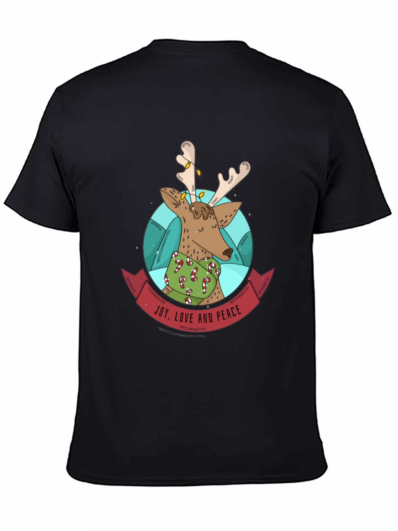 Festive Reindeer T-Shirt: Joy Love & Peace