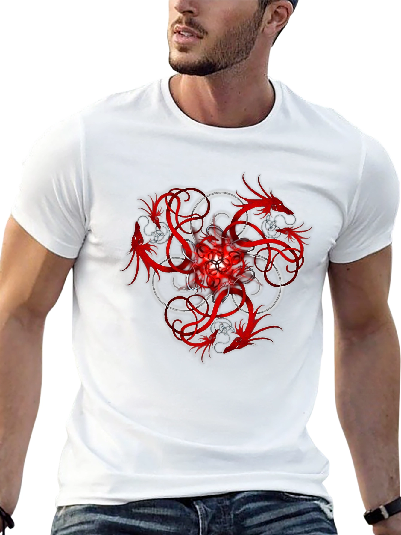 Red Dragon Trefoil Graphic Black T-Shirt