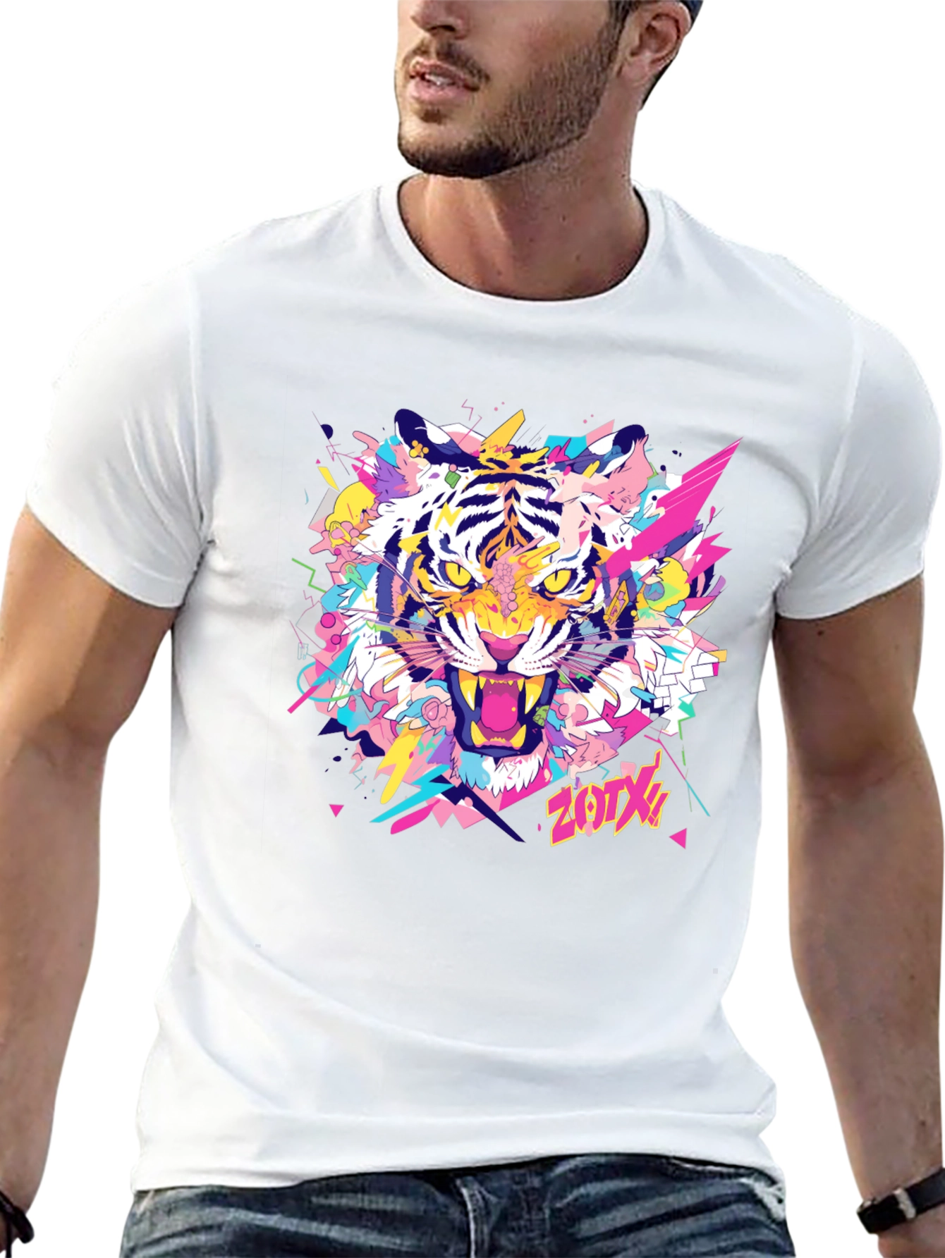 Vibrant Tiger Graphic Tee - Stylish Black Cotton T-Shirt