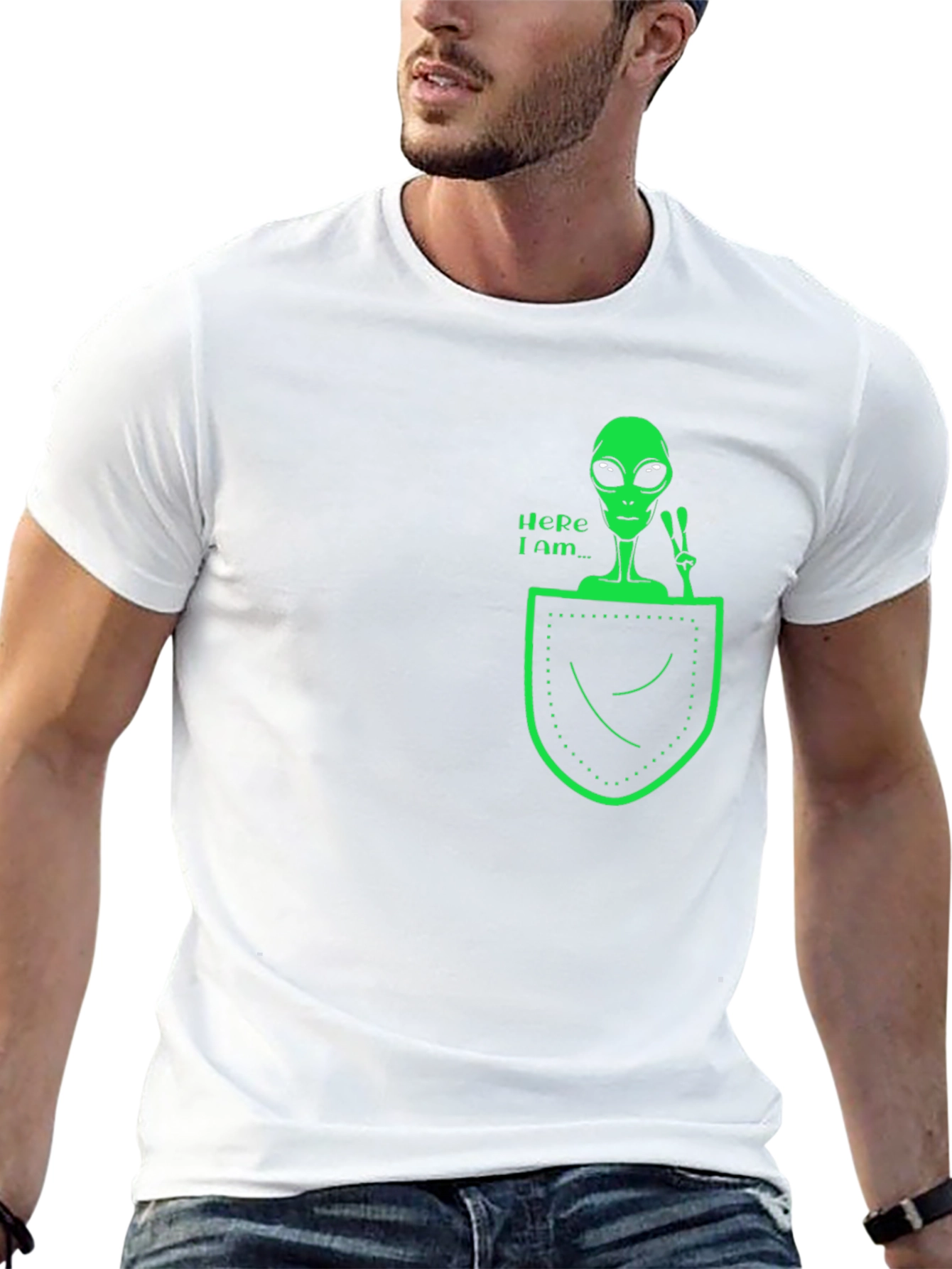 Alien in Pocket Graphic Tee - Black Cotton T-Shirt