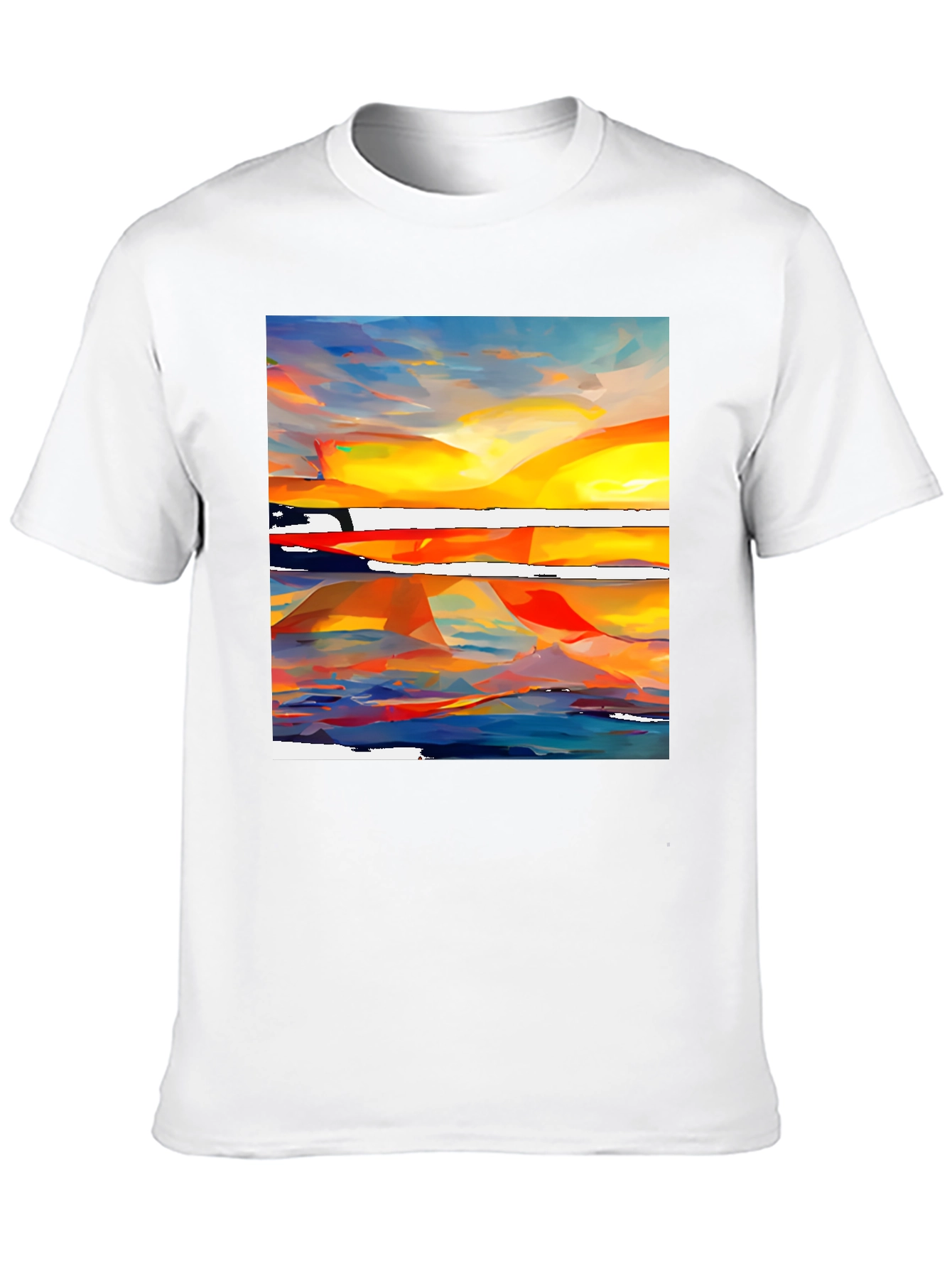 Abstract Sunset Graphic Tee - Vibrant Artistic Design