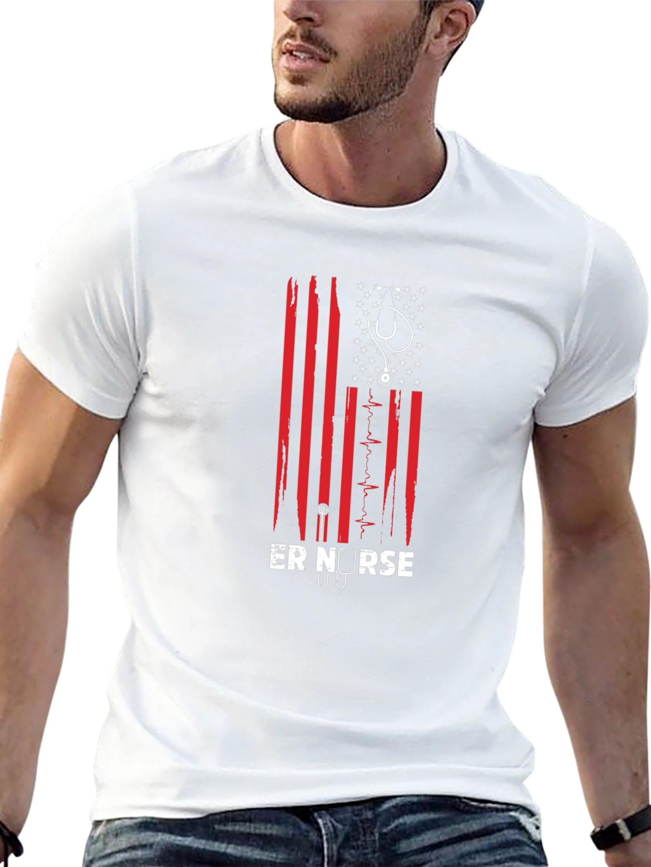 ER Nurse American Flag Graphic T-Shirt