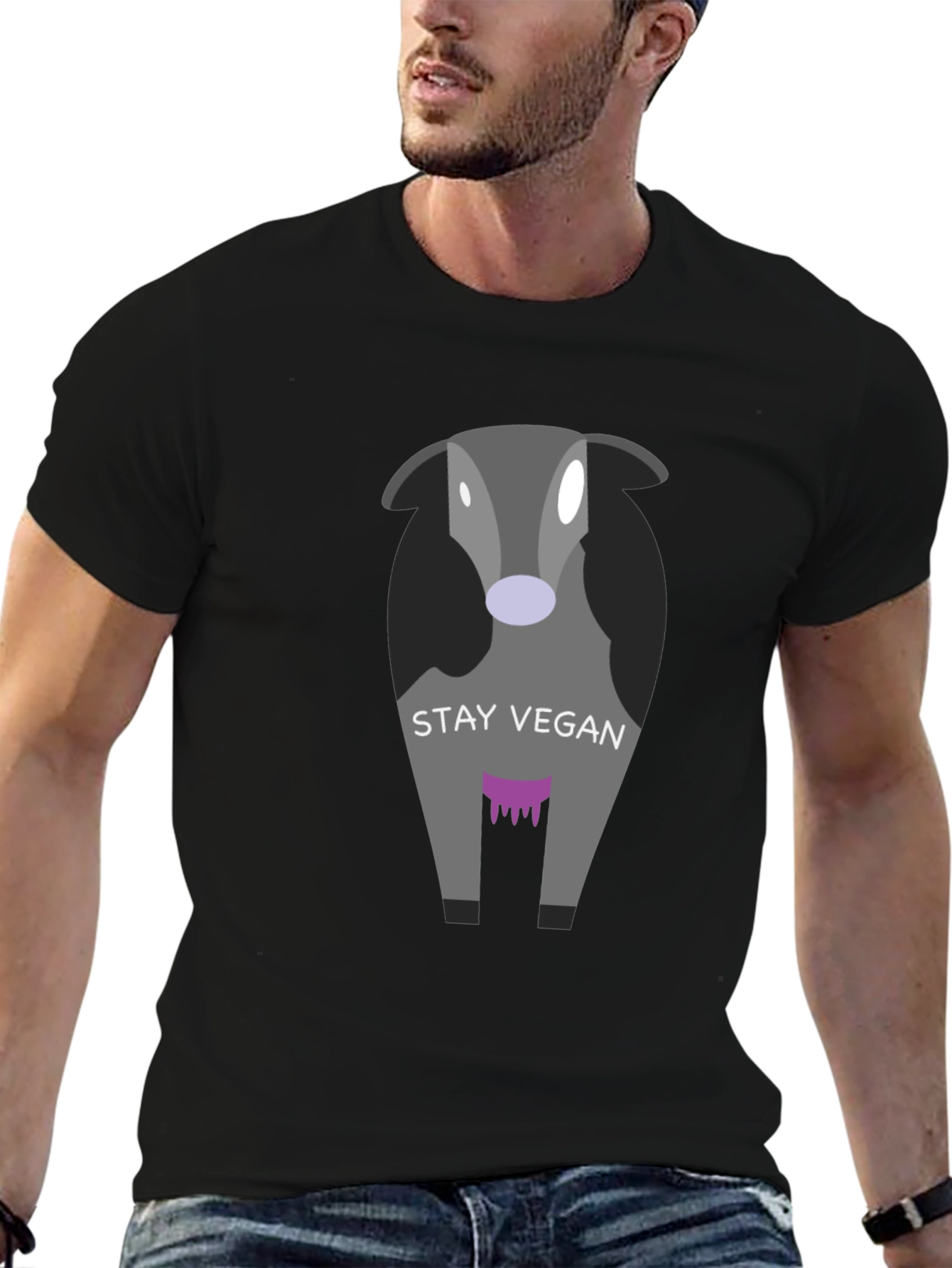 Stay Vegan Cow Graphic Tee - Unisex Black T-Shirt
