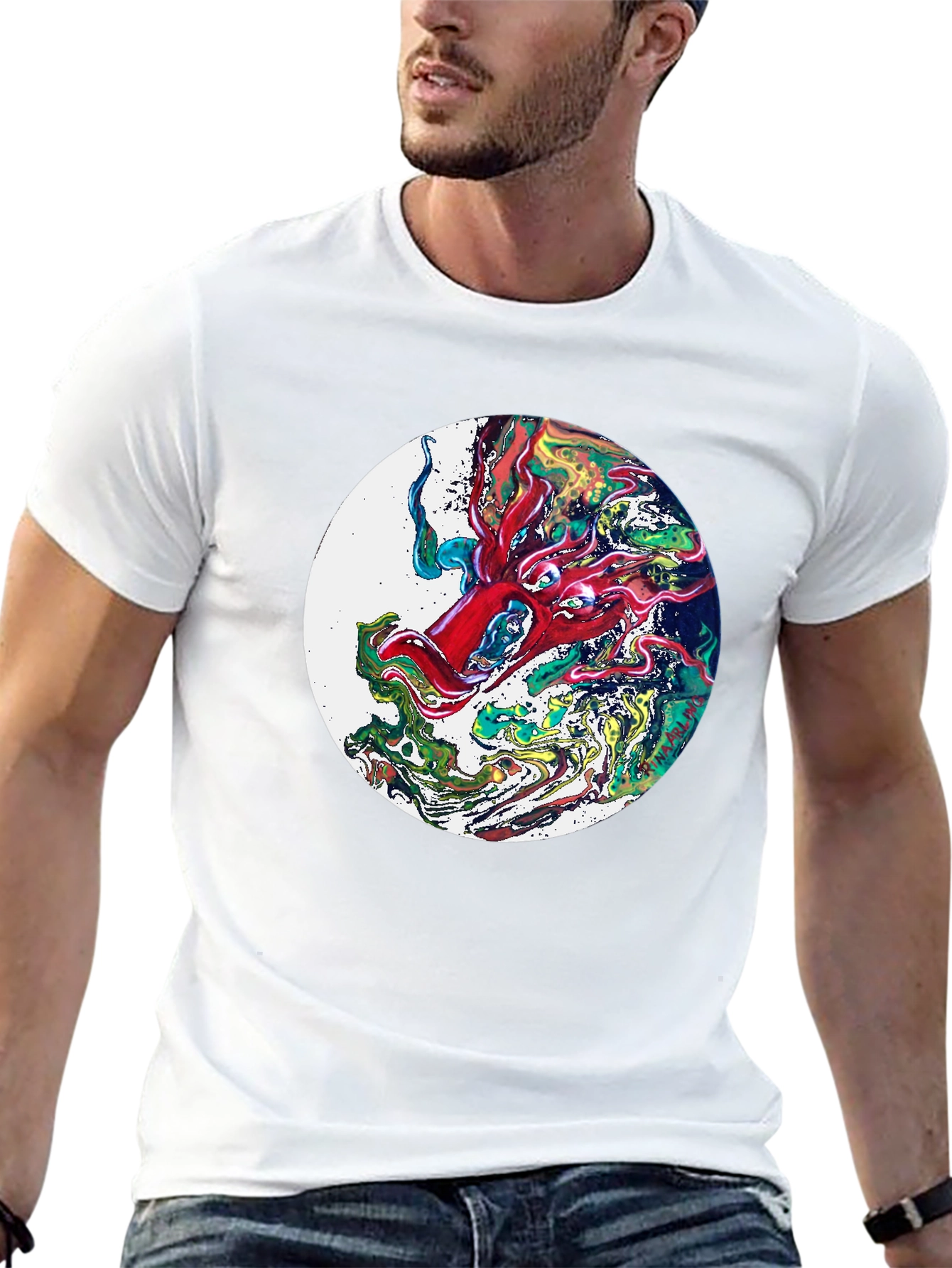 Abstract Dragon Graphic T-Shirt - Black