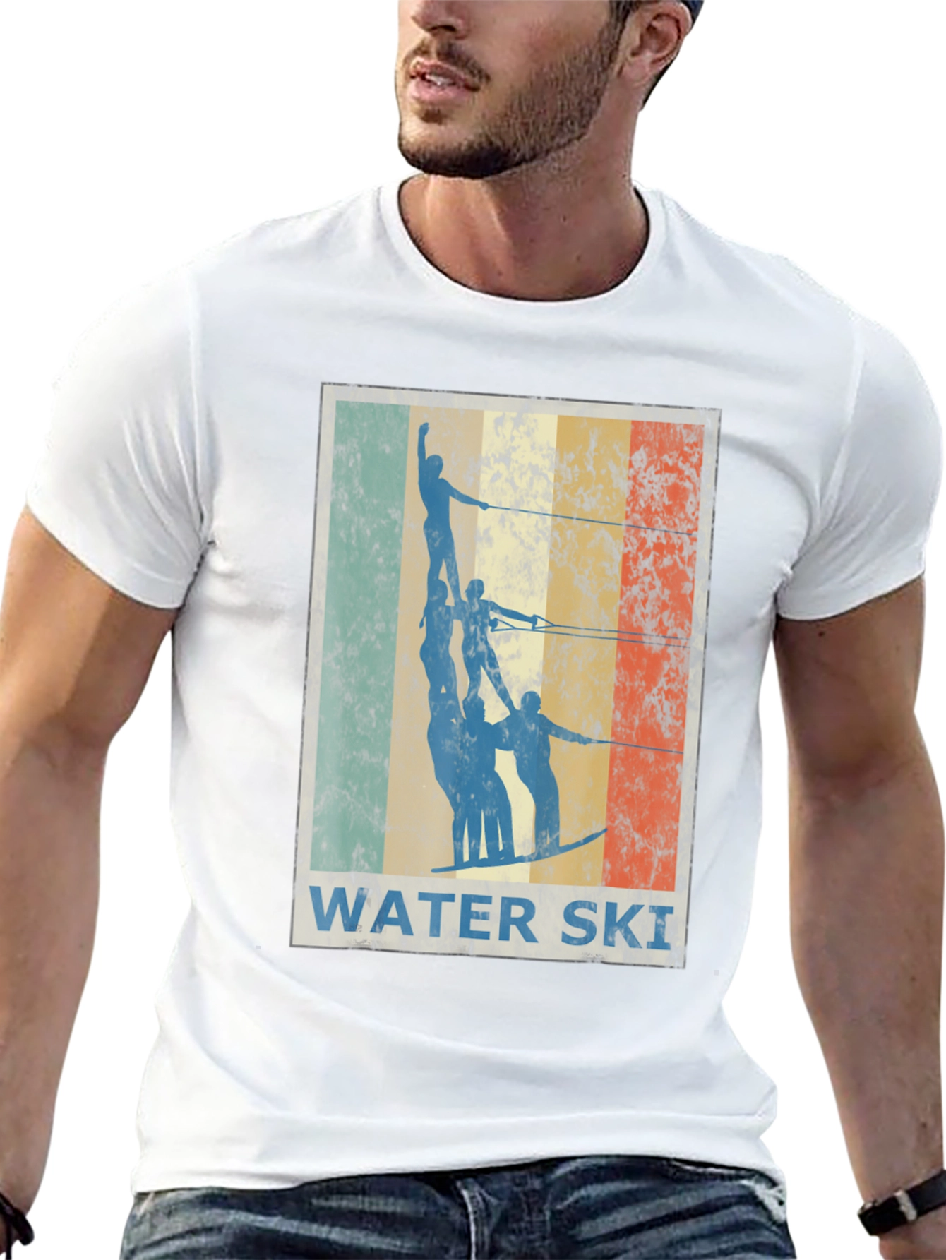 Retro Water Skiing Graphic Tee - Black