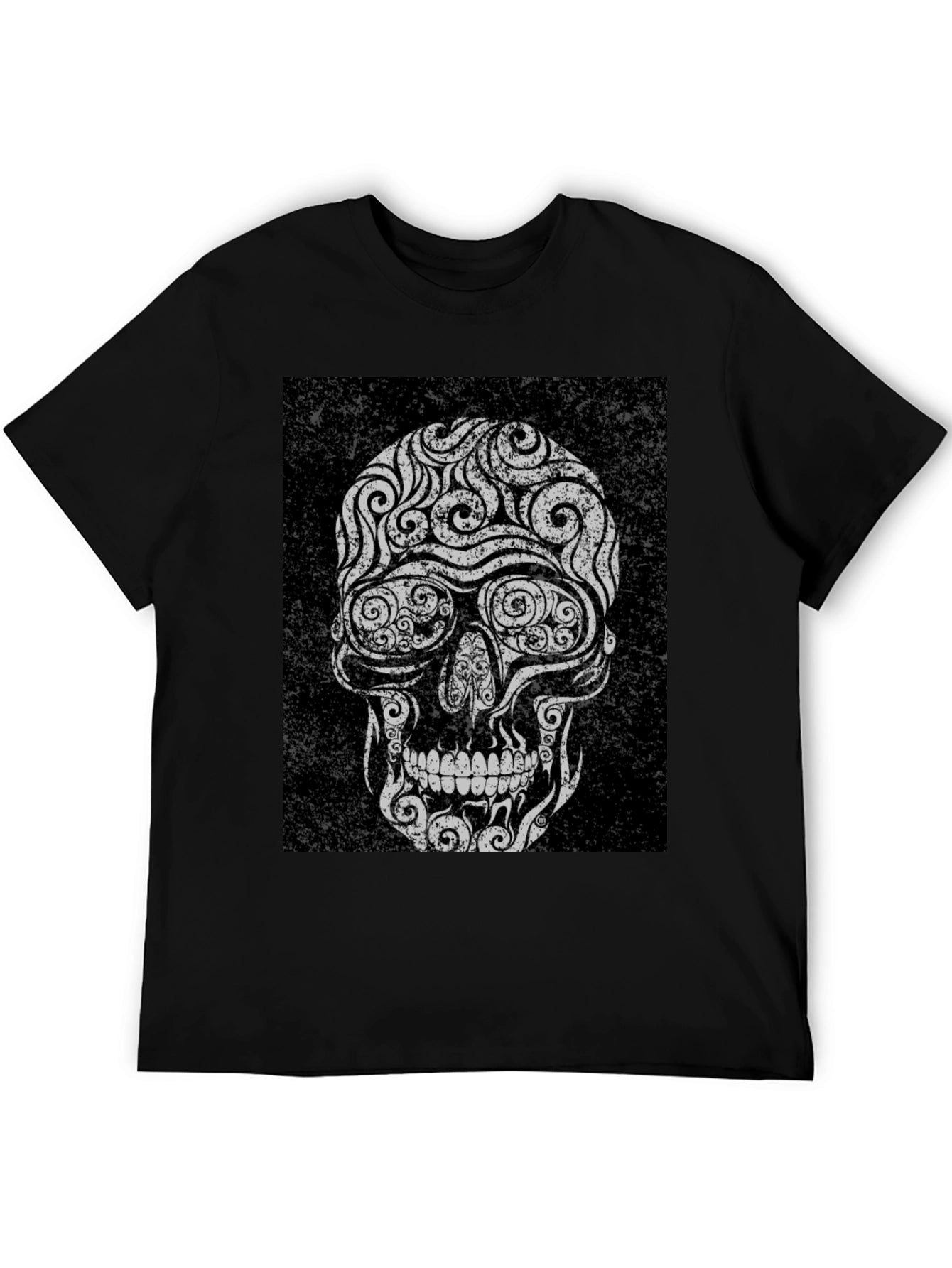 Skull Graphic Tee - Distressed Black