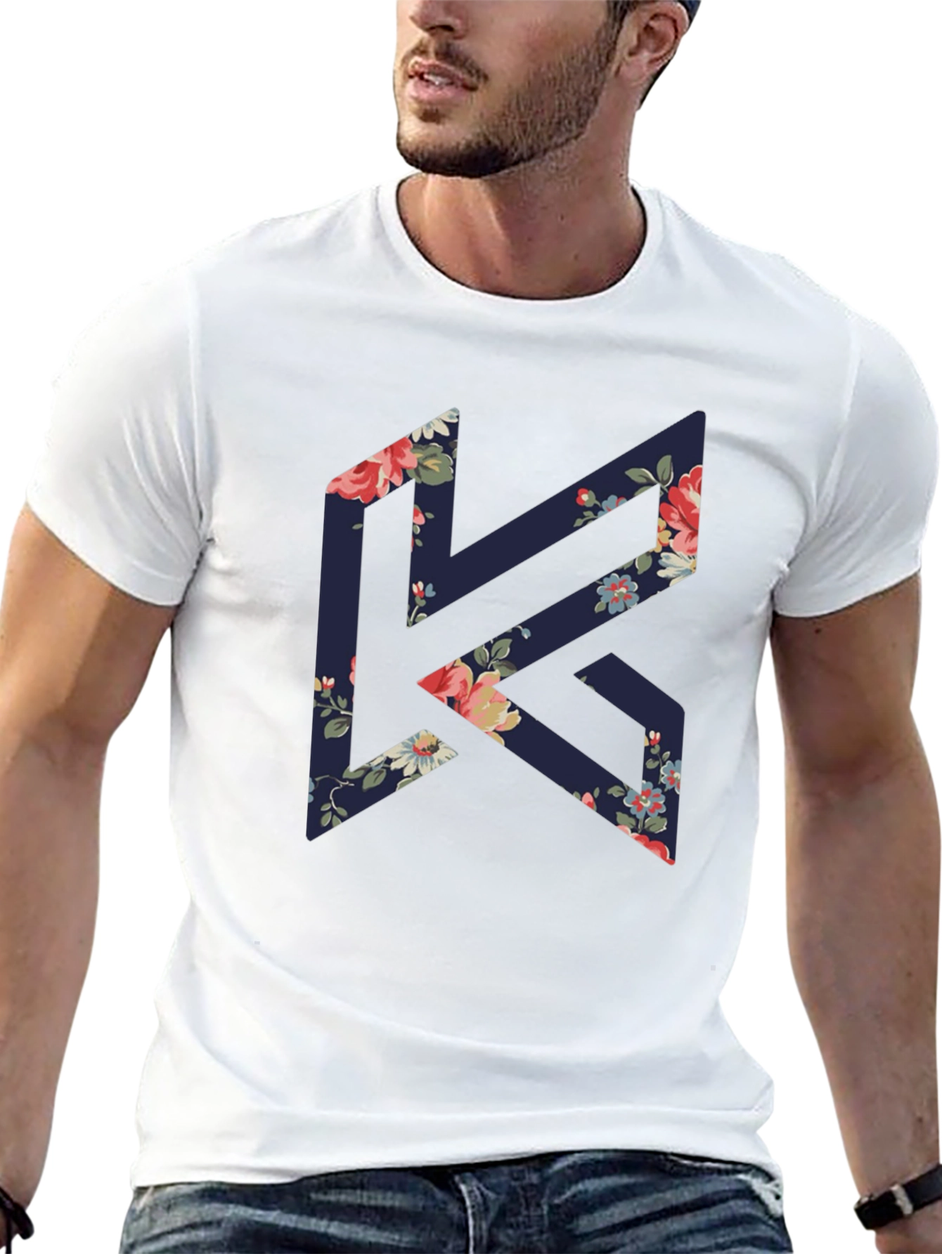 Floral K Black Tee - Stylish Geometric Design