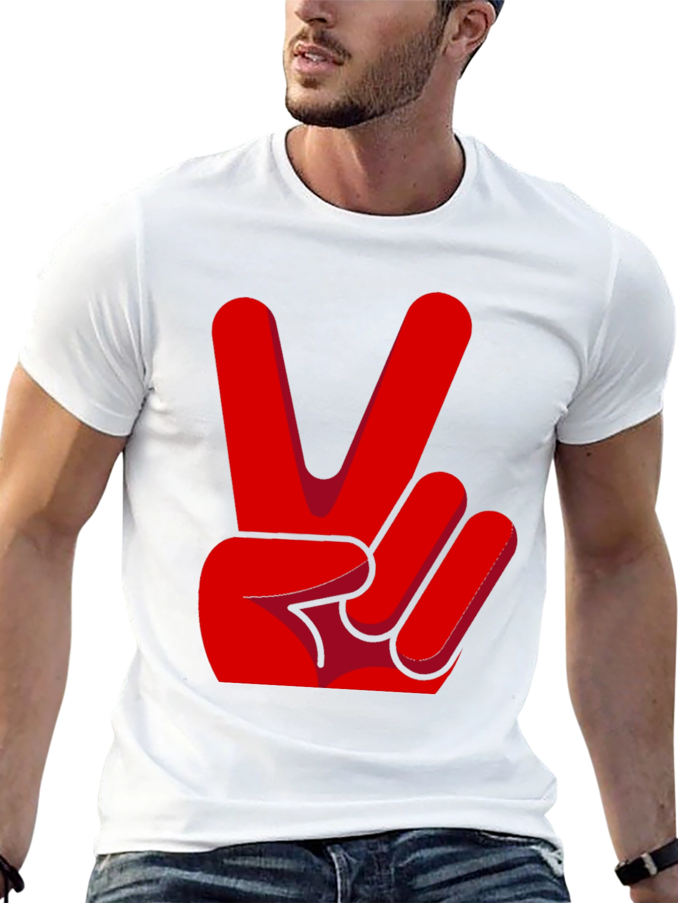 Peace Sign T-Shirt - Red Hand Gesture Design