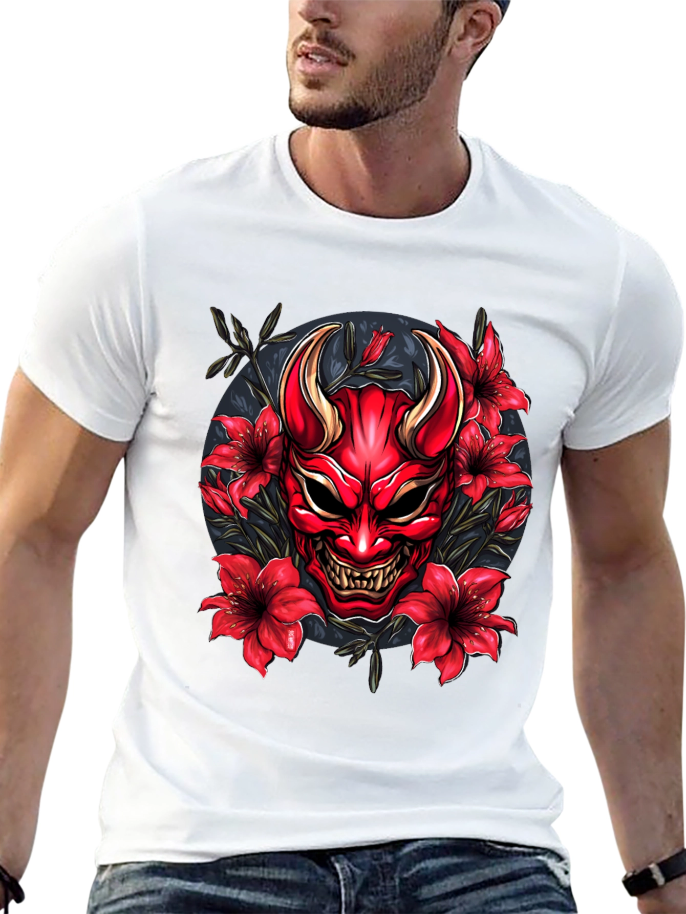 Hannya Mask Floral Graphic Tee