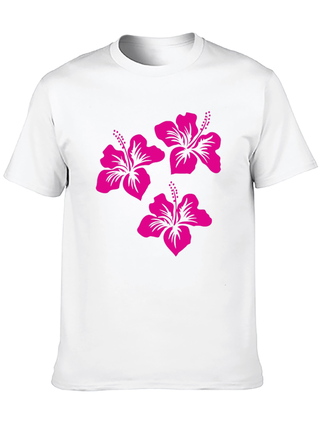Black Tee with Pink Hibiscus Flower Design