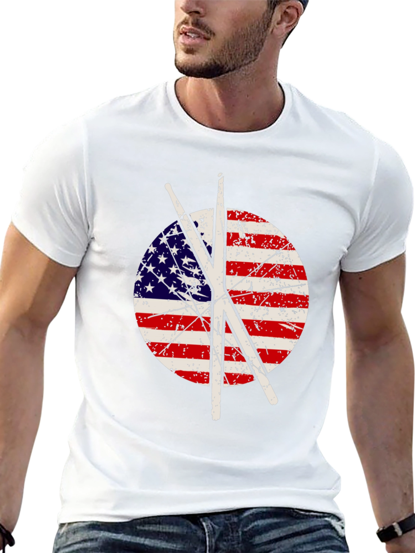 Patriotic Drummer T-Shirt - USA Flag Drumsticks