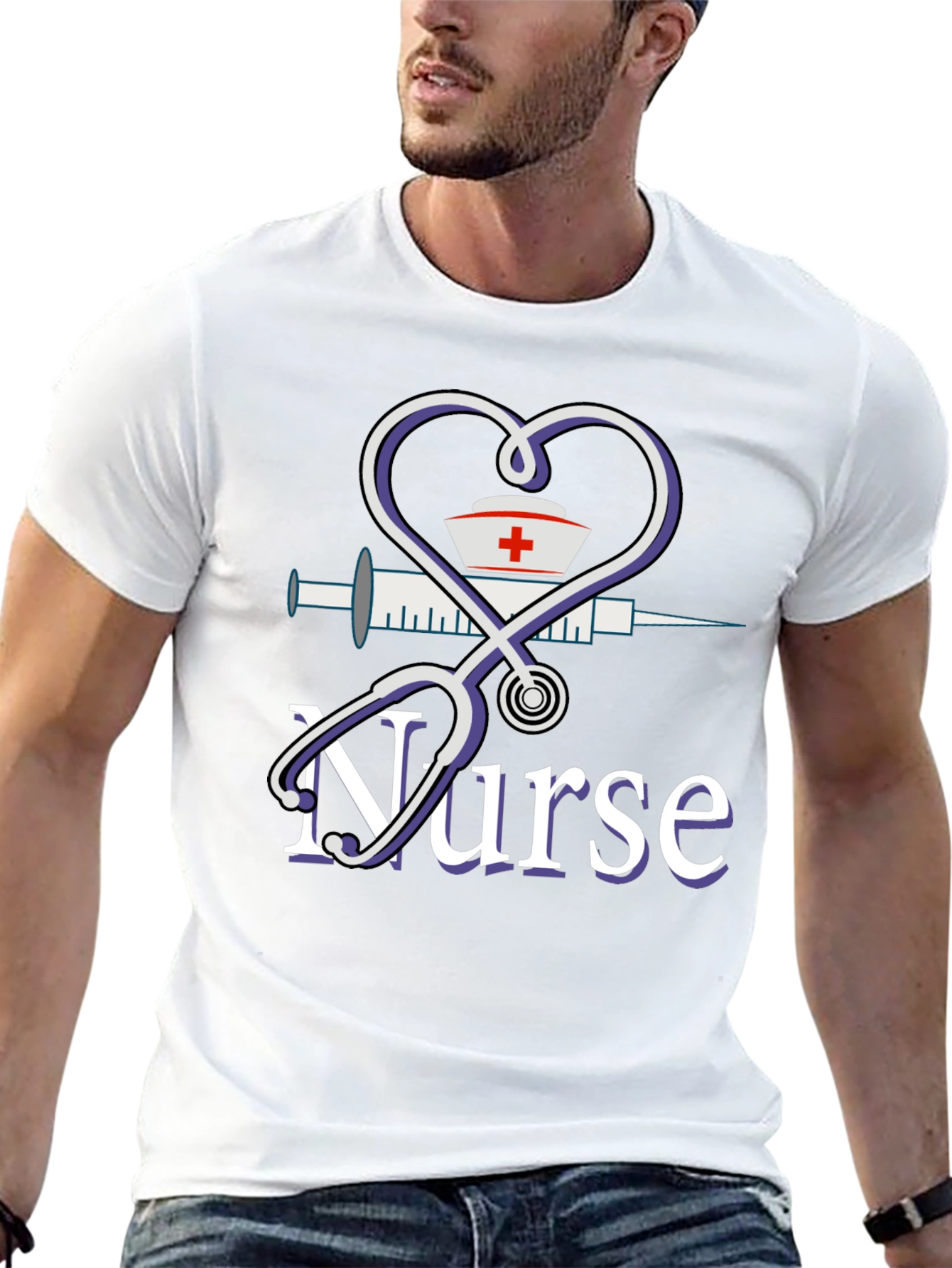 Nurse Graphic T-Shirt - Heart Stethoscope Design