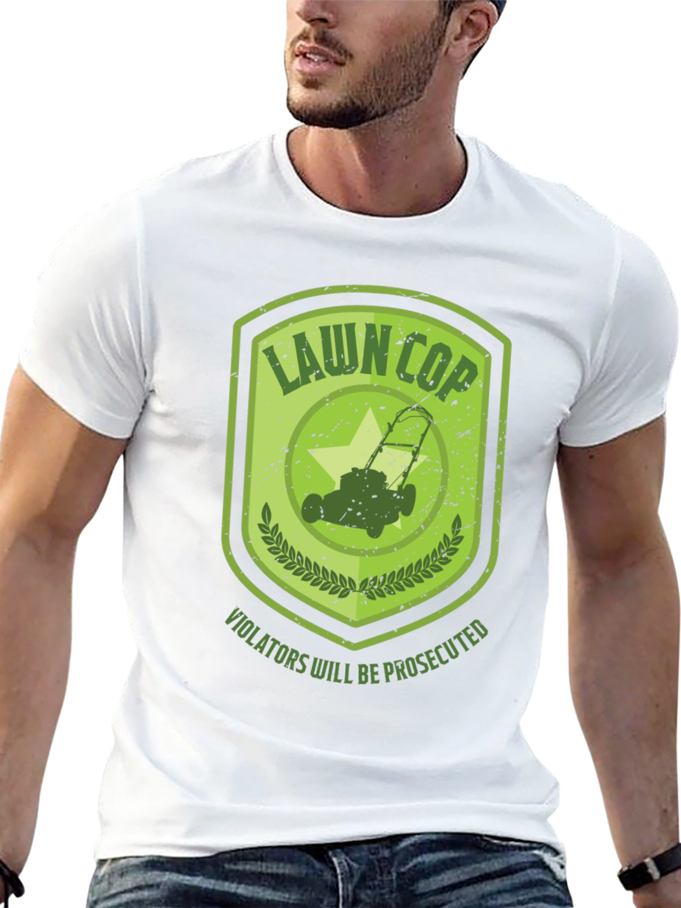 Lawn Cop Graphic T-Shirt - Funny Lawnmower Design