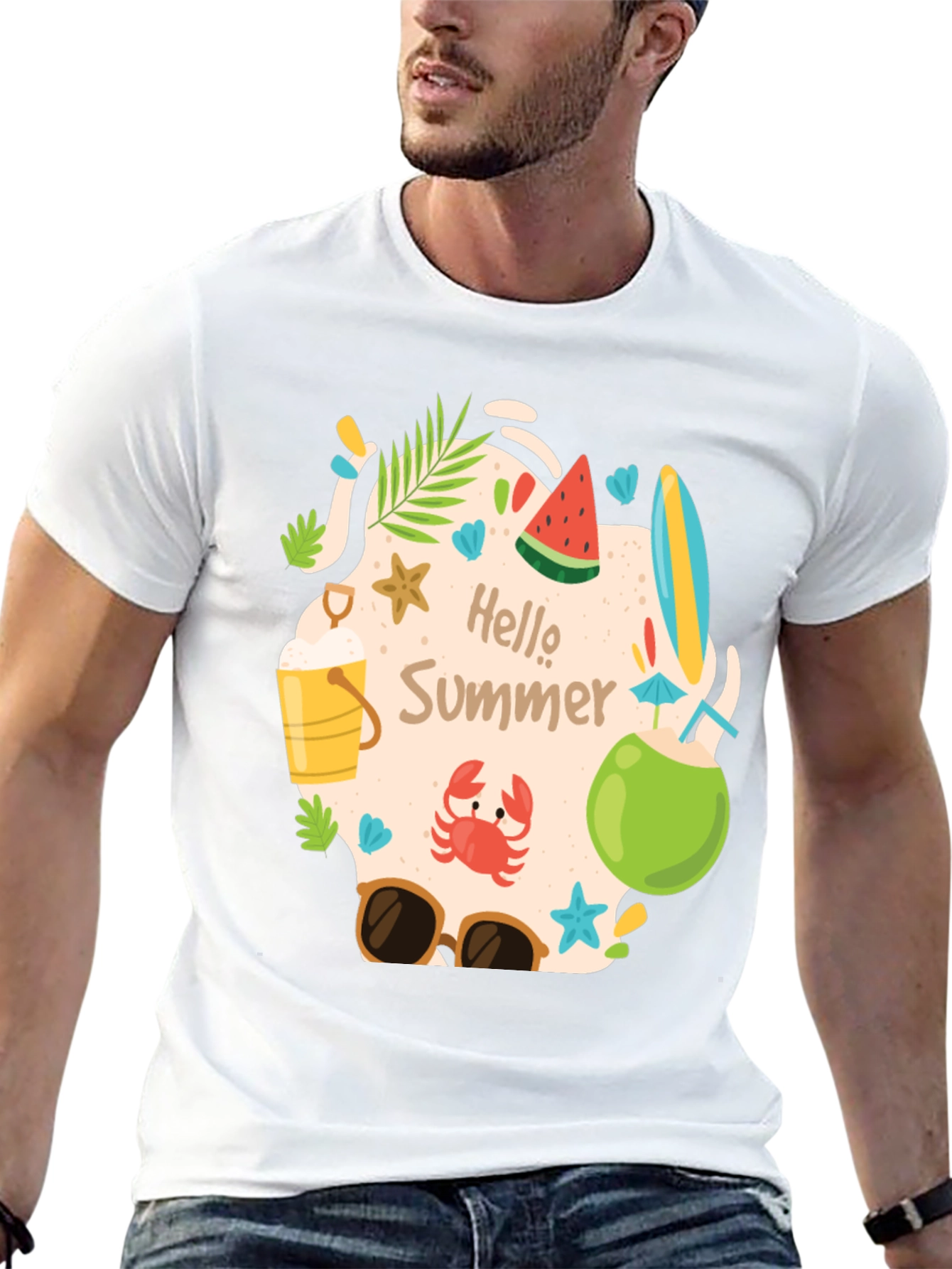 Hello Summer Graphic Tee - Mens Casual T-Shirt