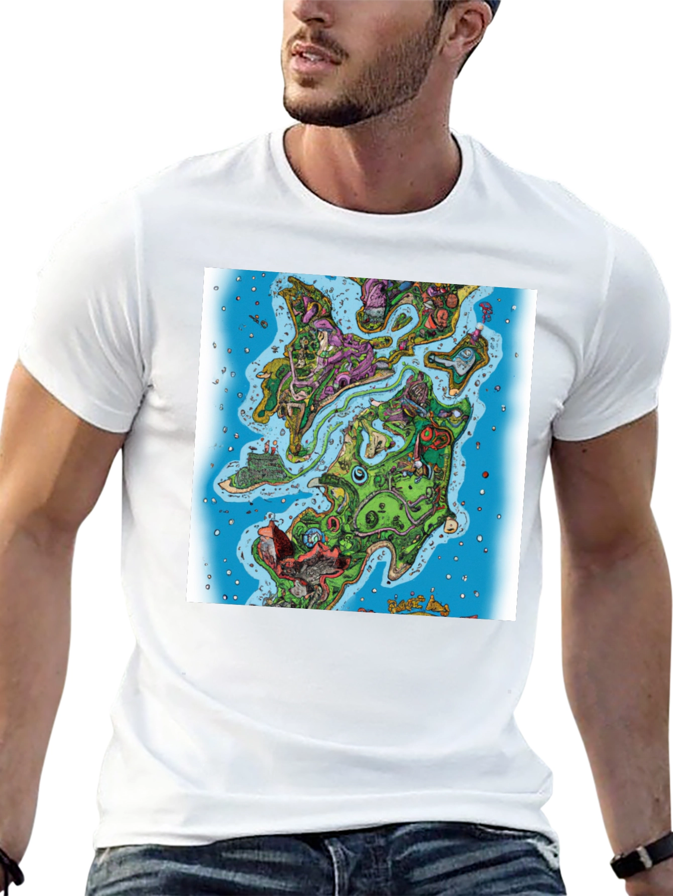 Cartoon Map Graphic Print Black T-Shirt