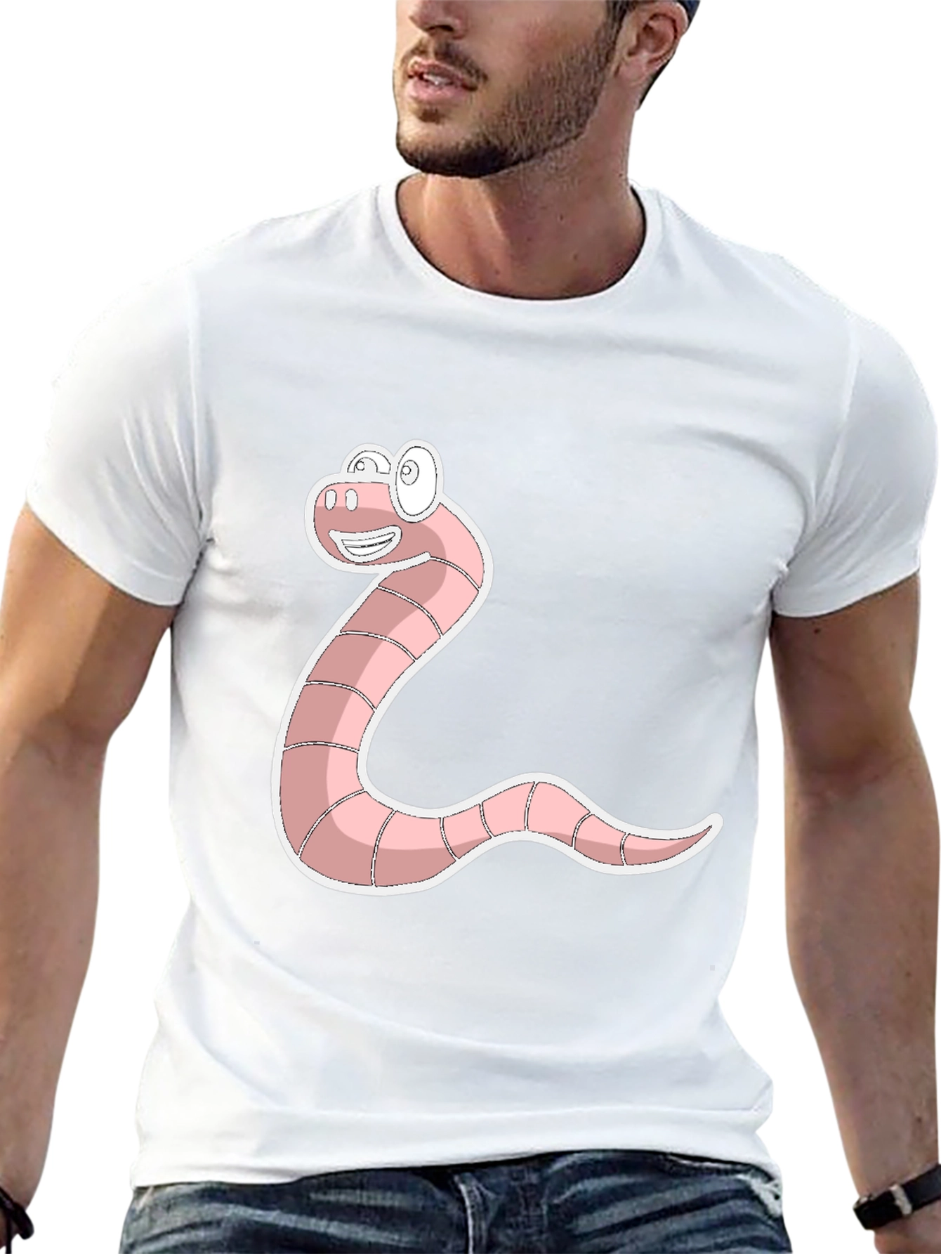 Funny Worm Graphic Tee - Black Cotton T-Shirt