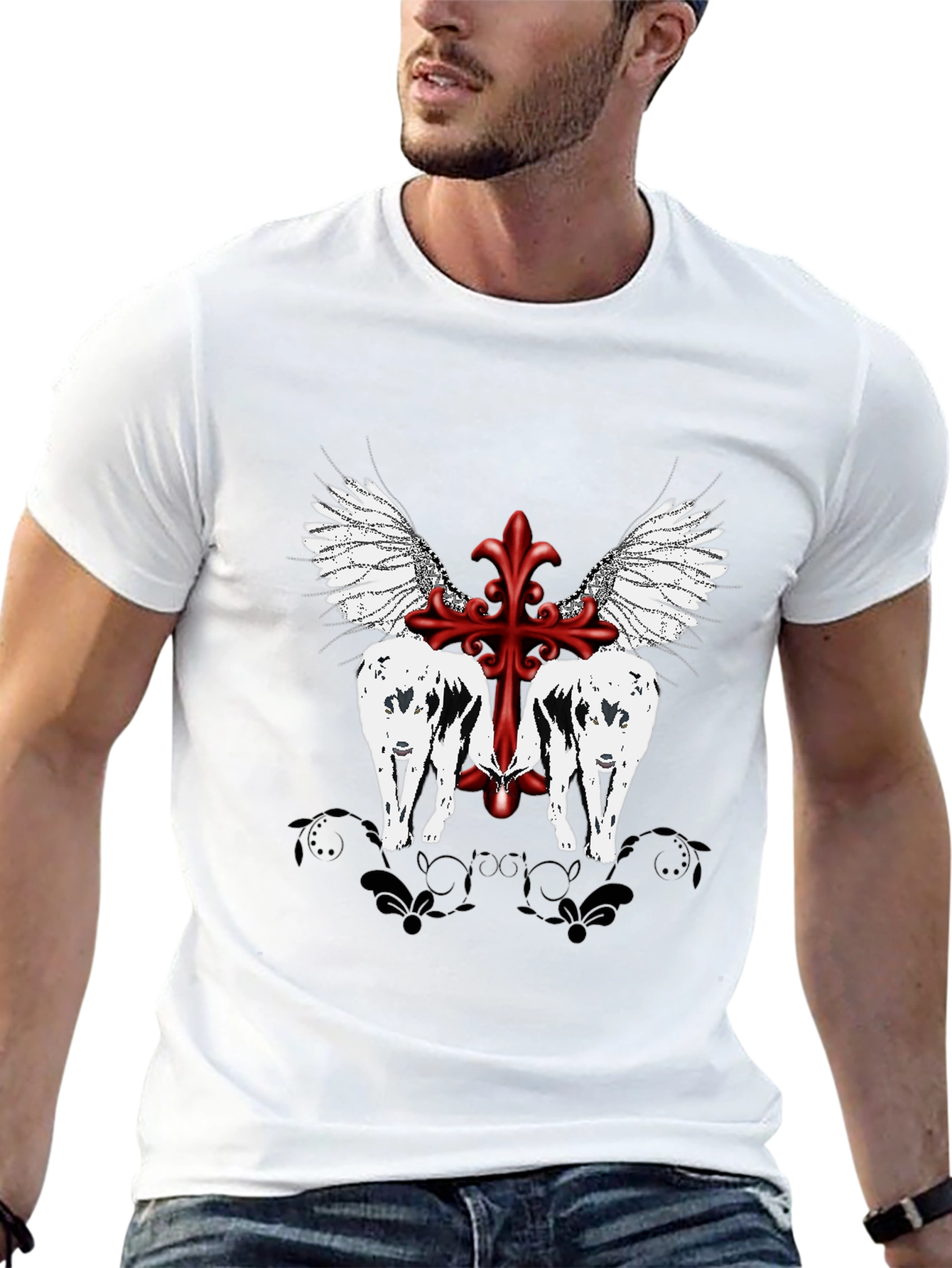 Graphic Tee - Wings & Cross Design