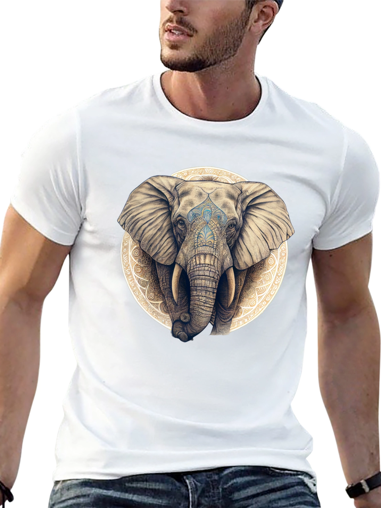 Elephant Mandala Graphic Tee - Black