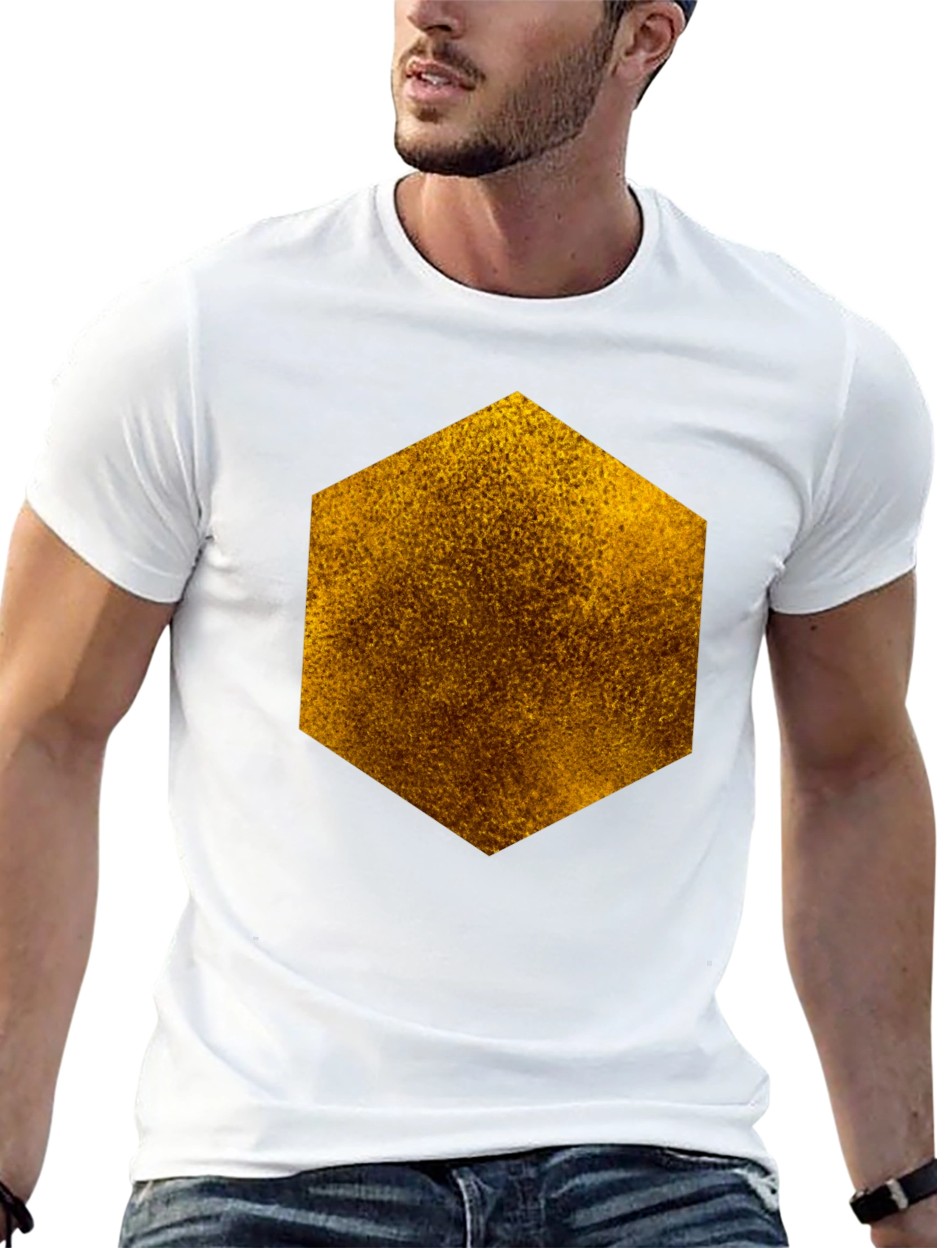 Textured Hexagon Graphic Tee - Black Cotton Casual