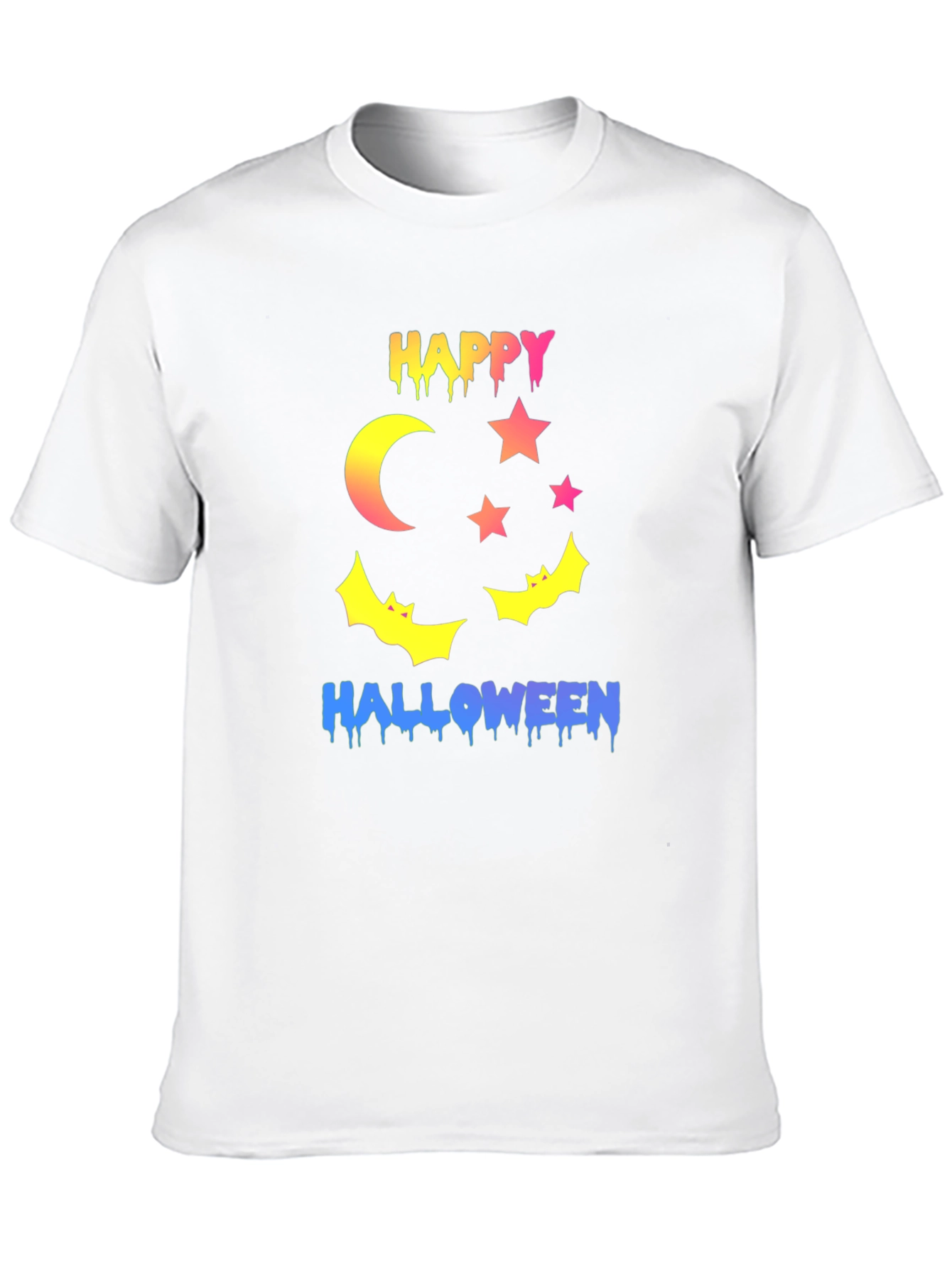 Happy Halloween T-Shirt - Moon Stars and Bats Design