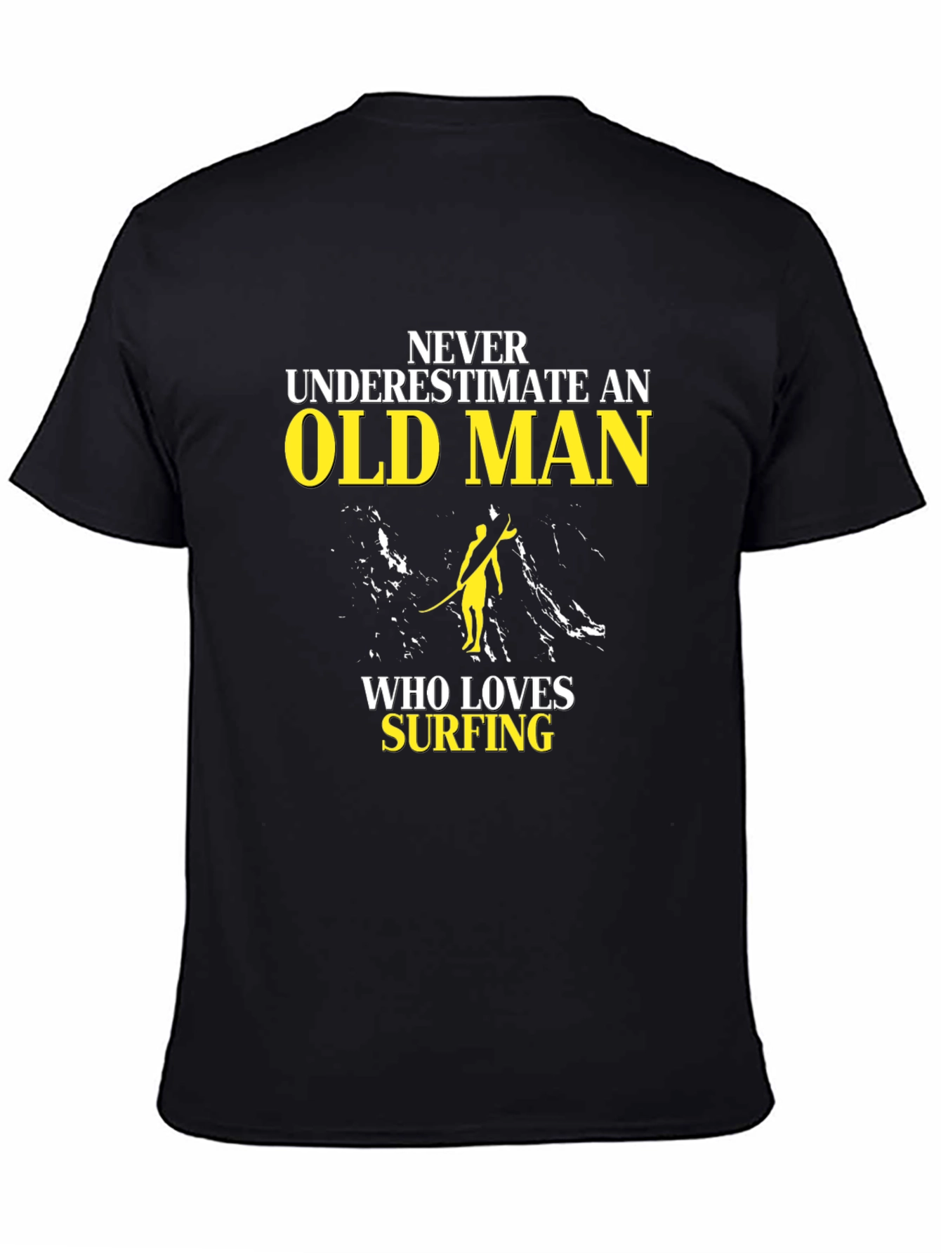Old Man Surfing T-Shirt - Black