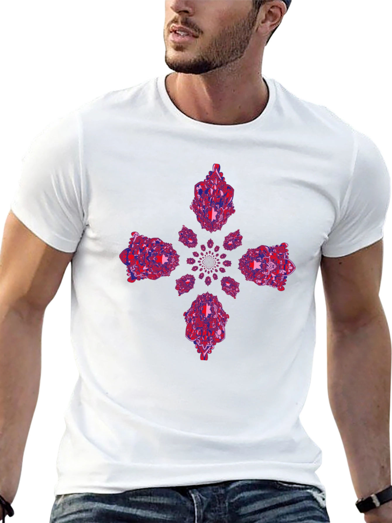 Abstract Kaleidoscope Graphic Print Black T-Shirt