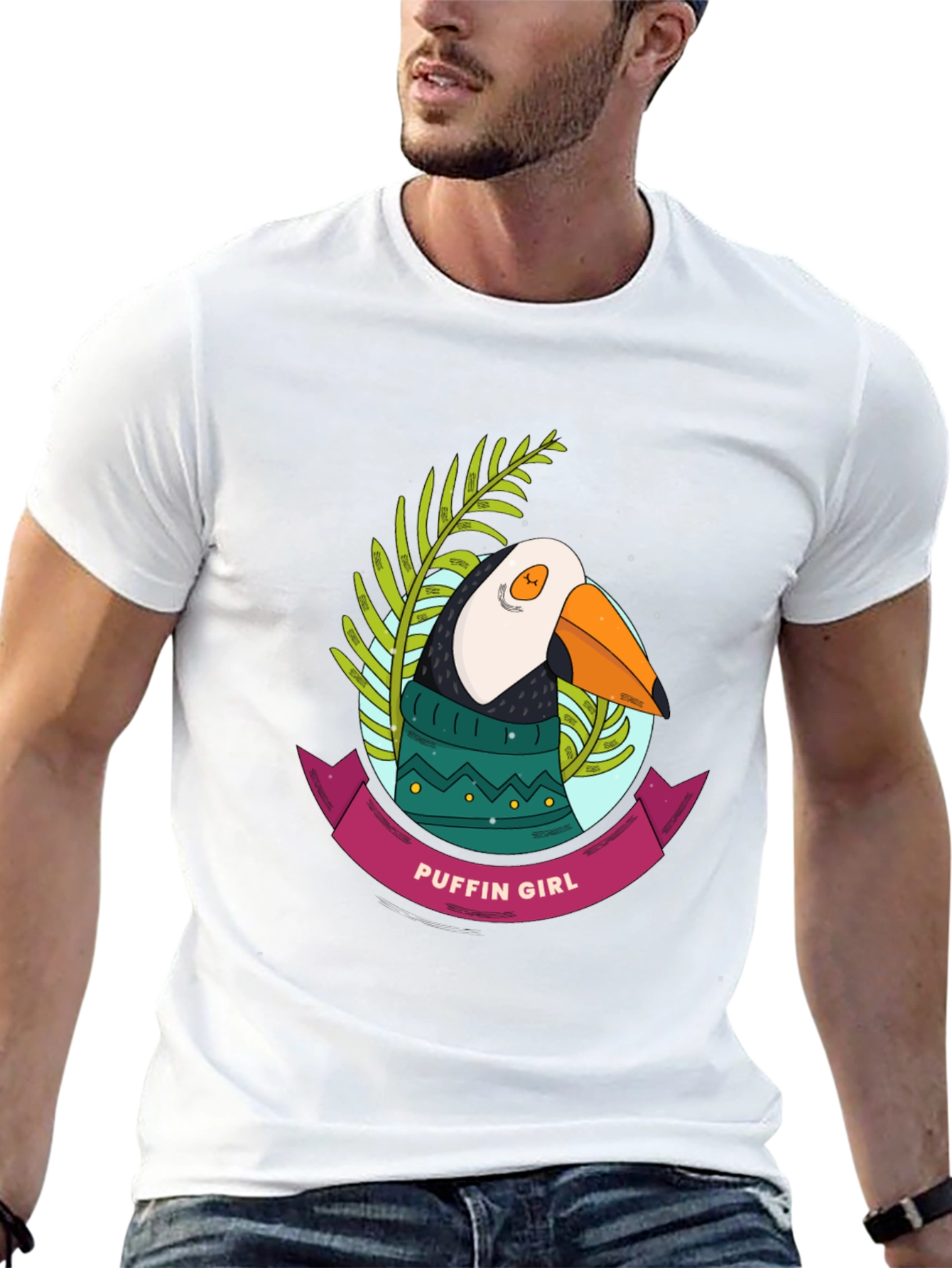 Puffin Girl Graphic T-Shirt - Cool Bird Tee