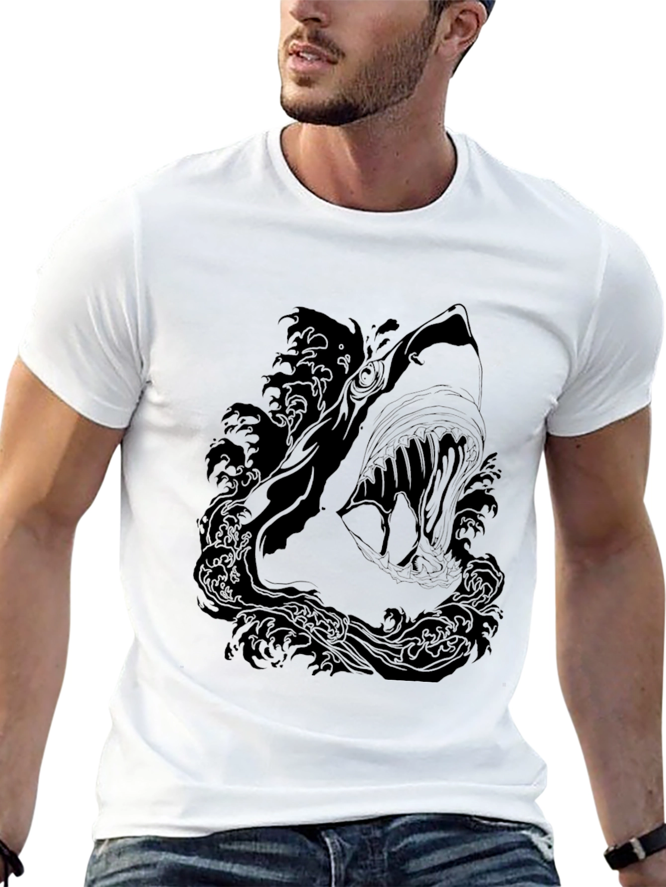 Mens Black Shark Graphic Print T-Shirt
