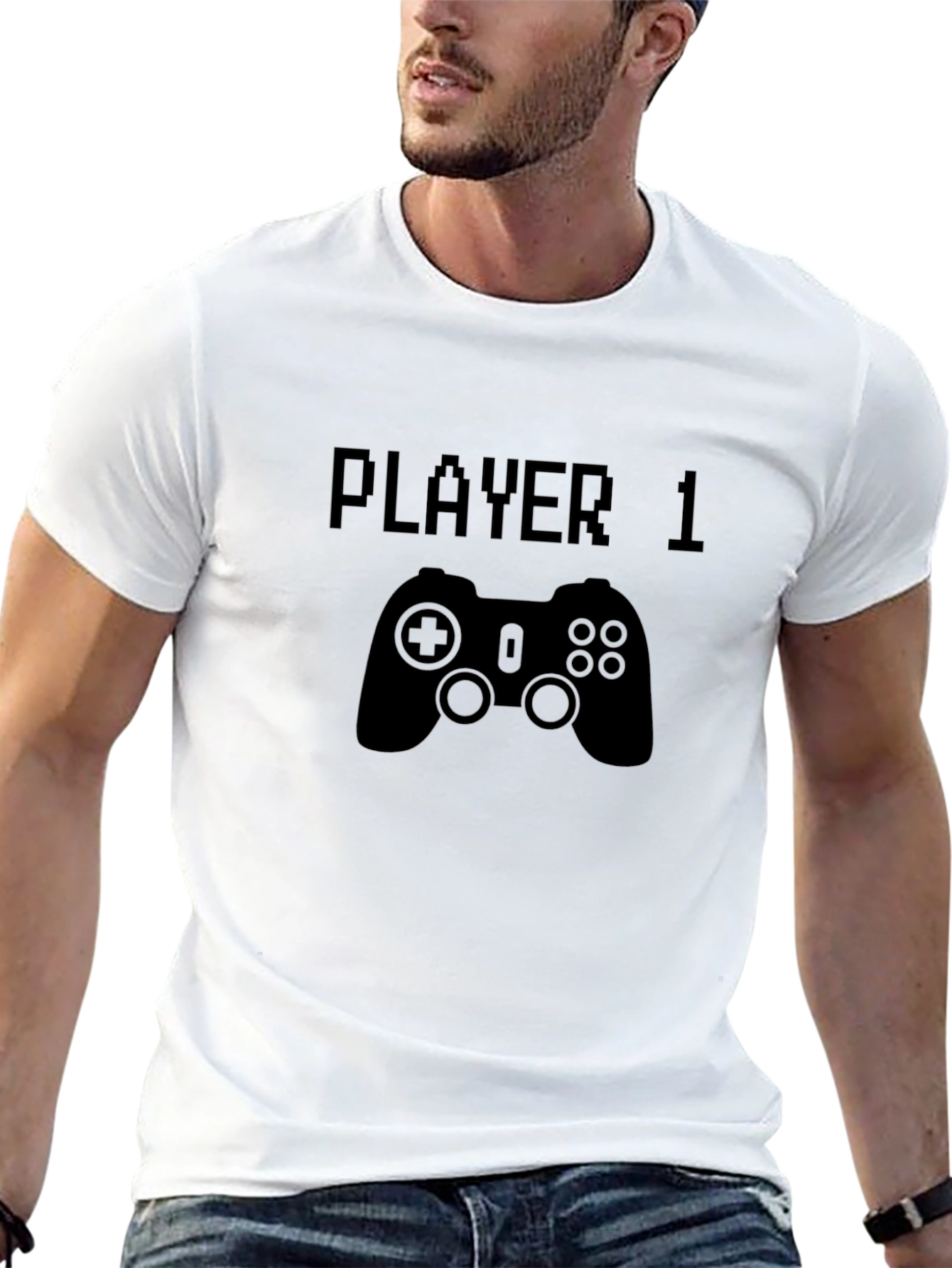 Player 1 Graphic Tee - Black Cotton Gamer T-Shirt