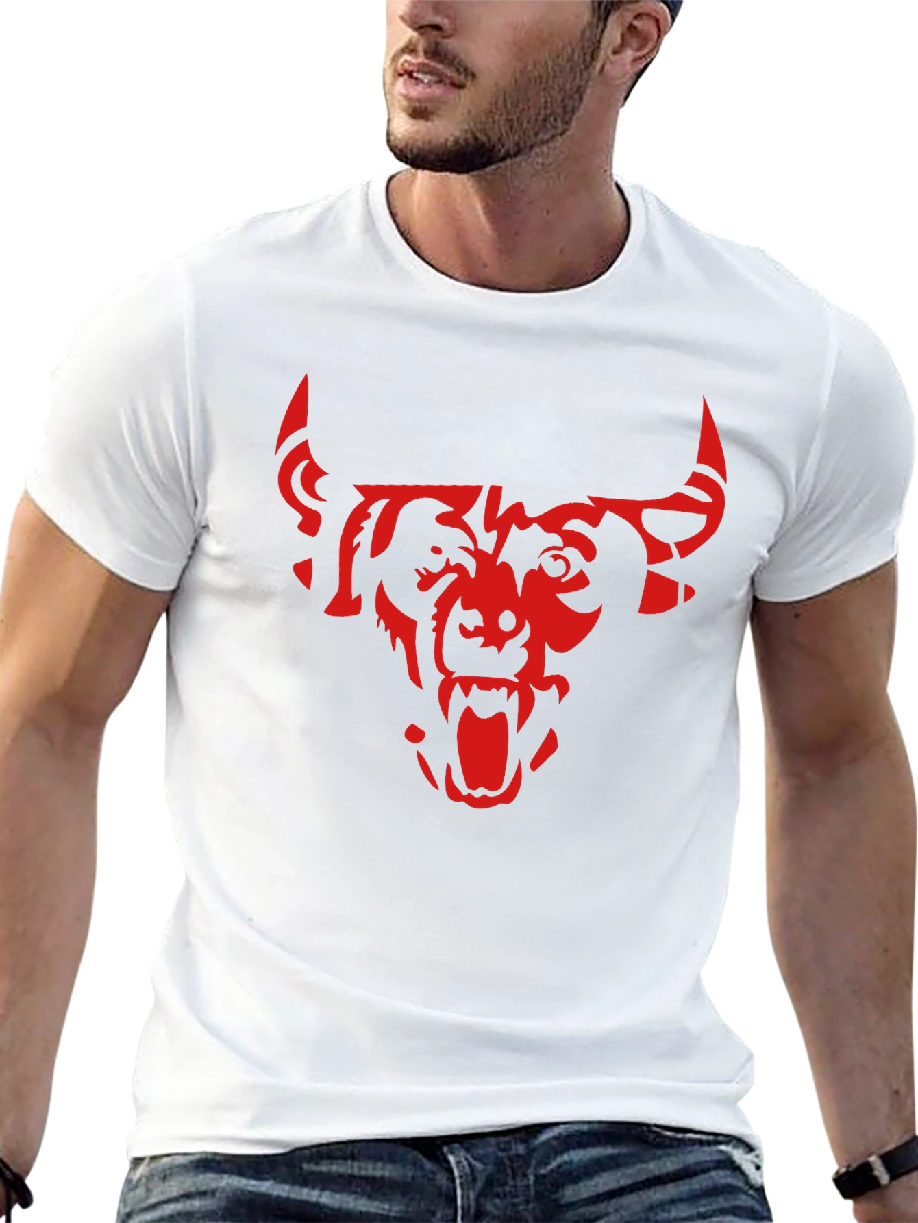 Mens Black T-Shirt with Red Bull Graphic