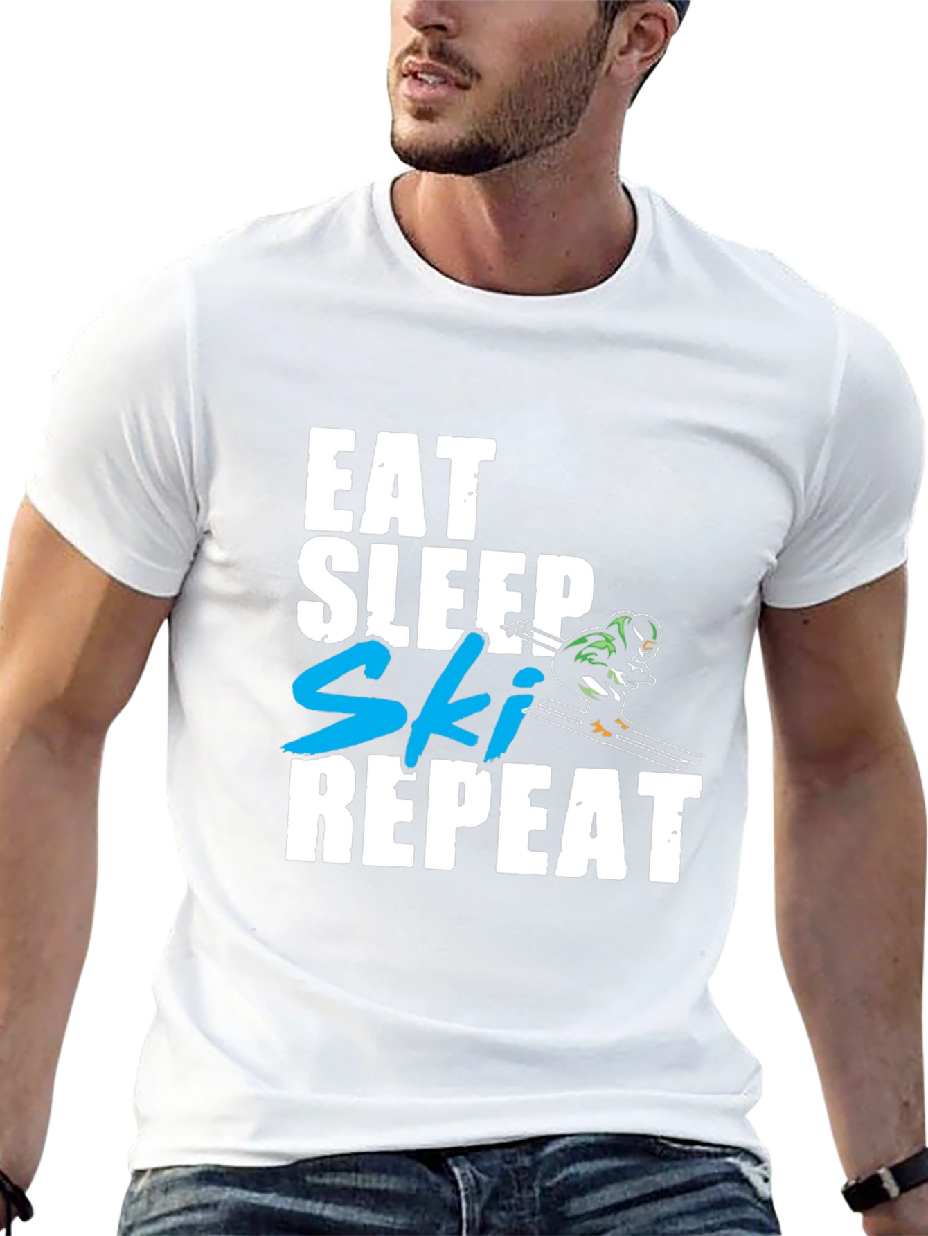 Eat Sleep Ski Repeat Graphic T-Shirt - Black