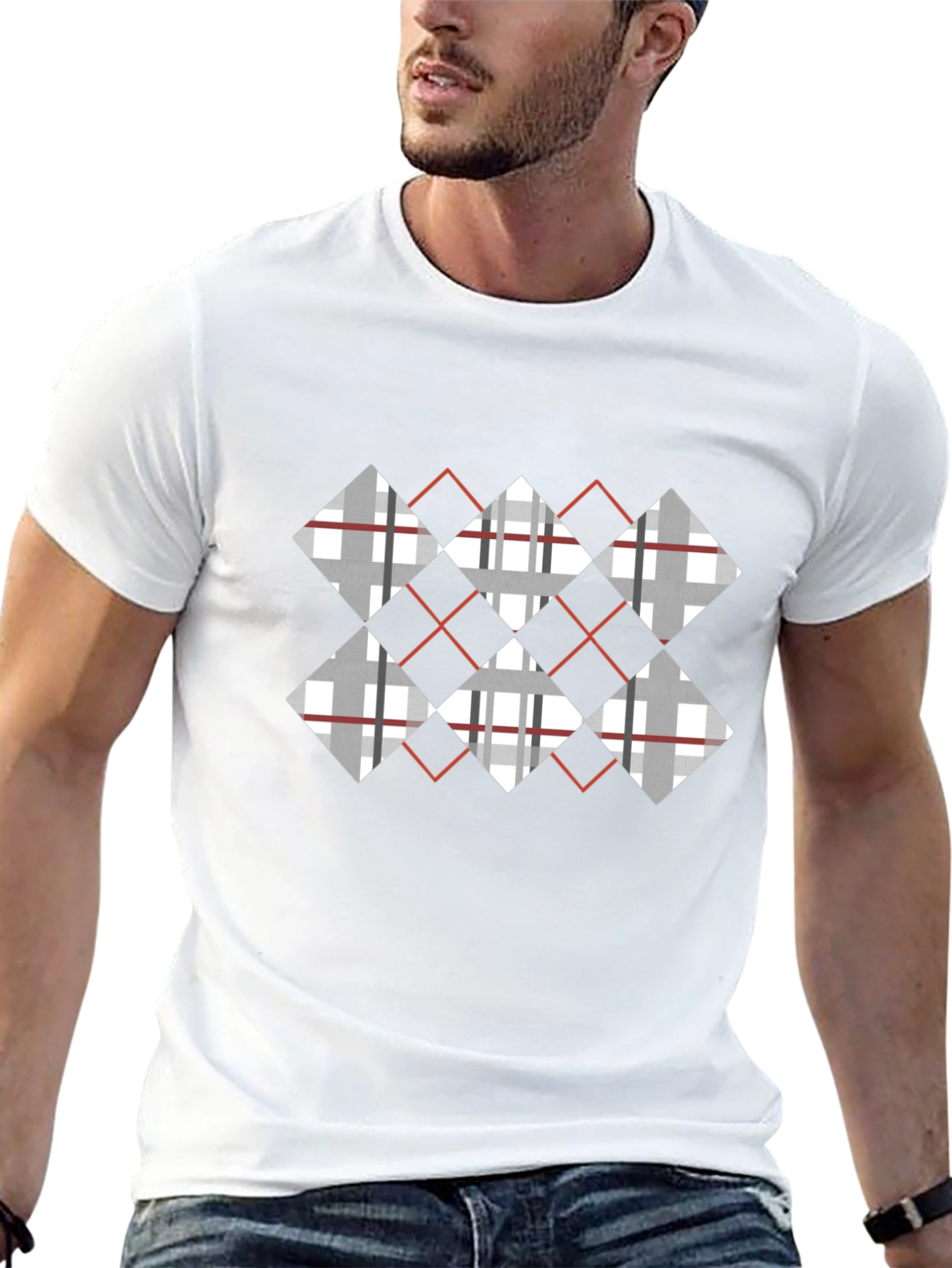 Argyle Diamond Pattern Black T-Shirt
