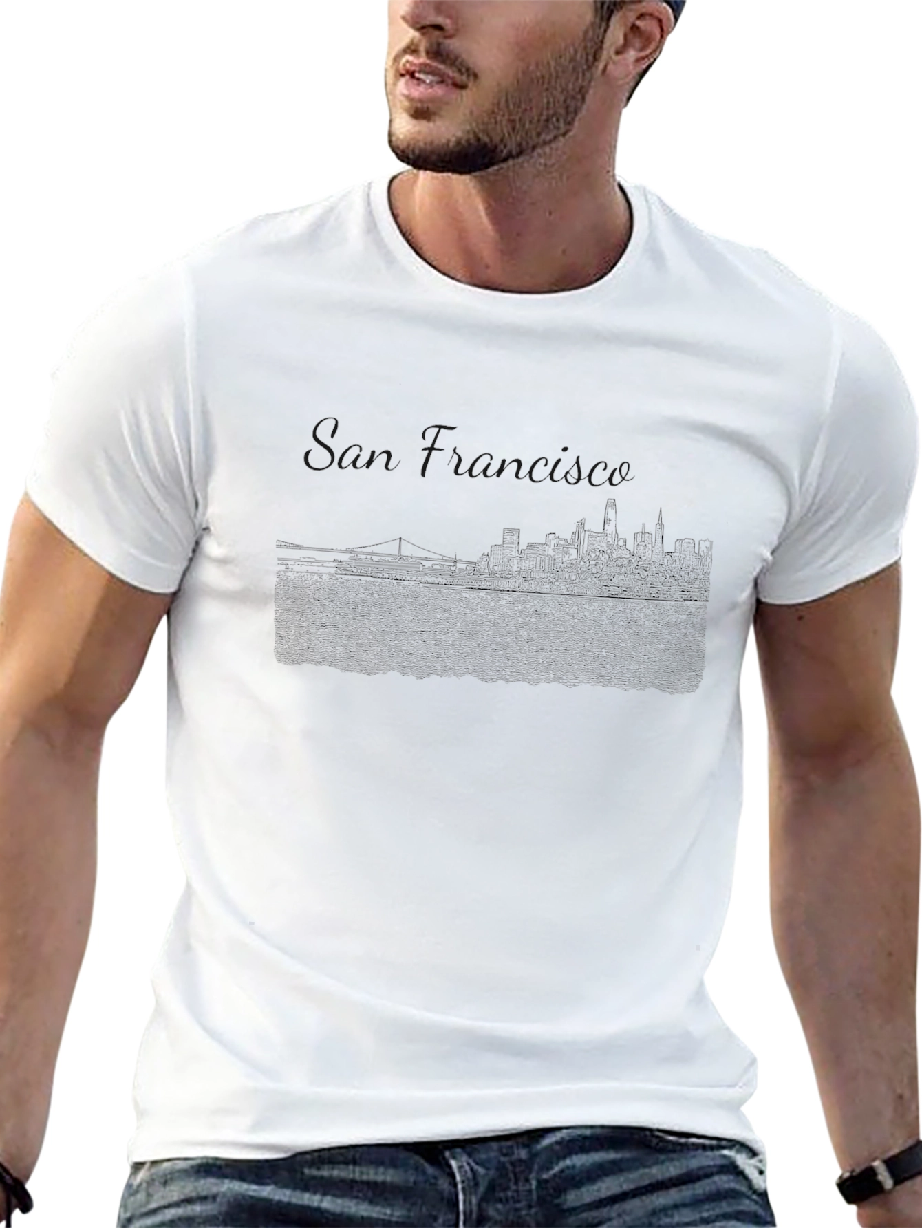Black T-Shirt with San Francisco Skyline Print